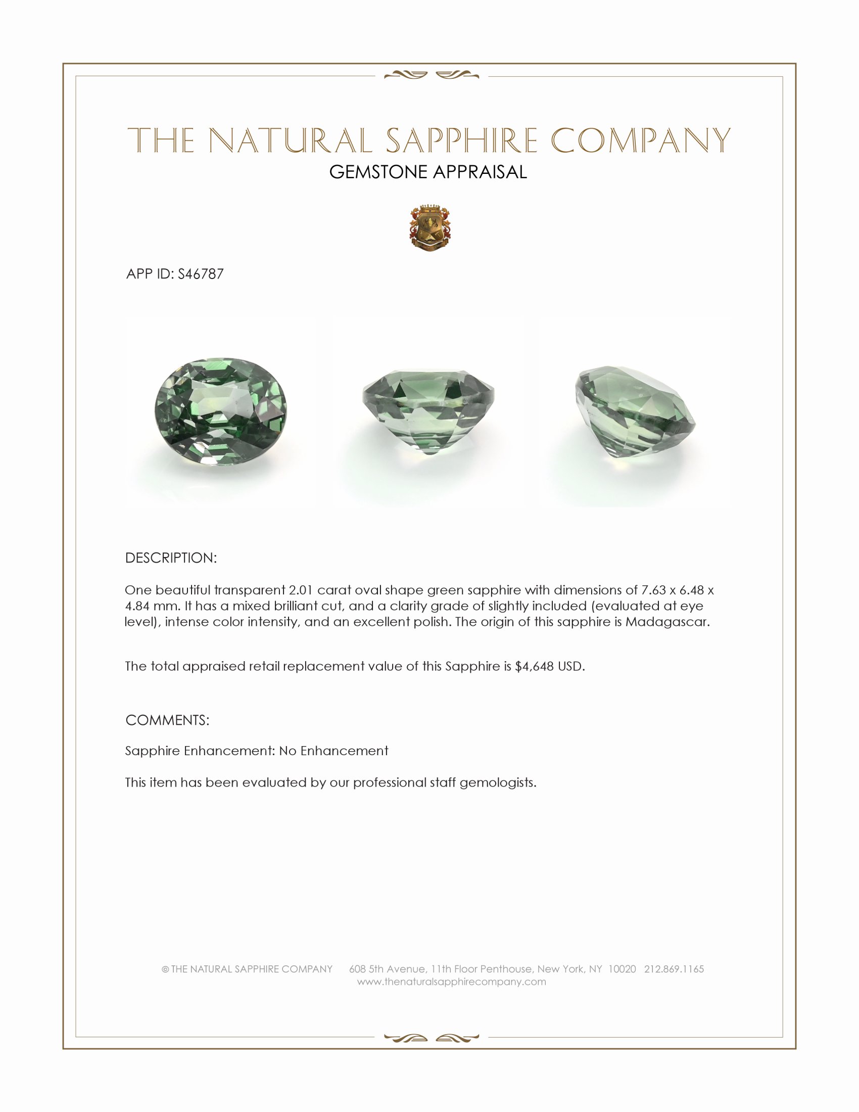 2.01 Ct. Green Sapphire from Madagascar