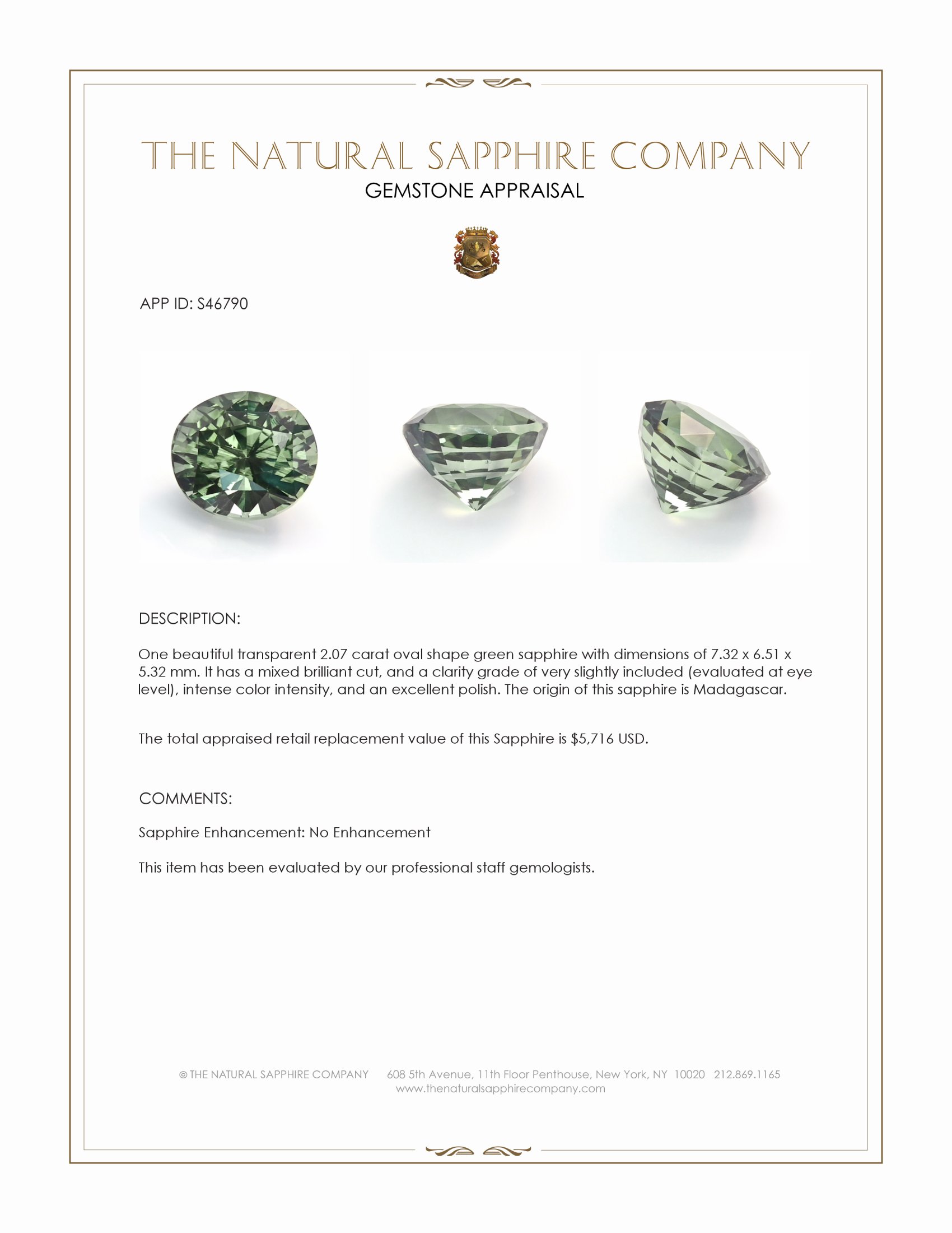 2.07 Ct. Green Sapphire from Madagascar