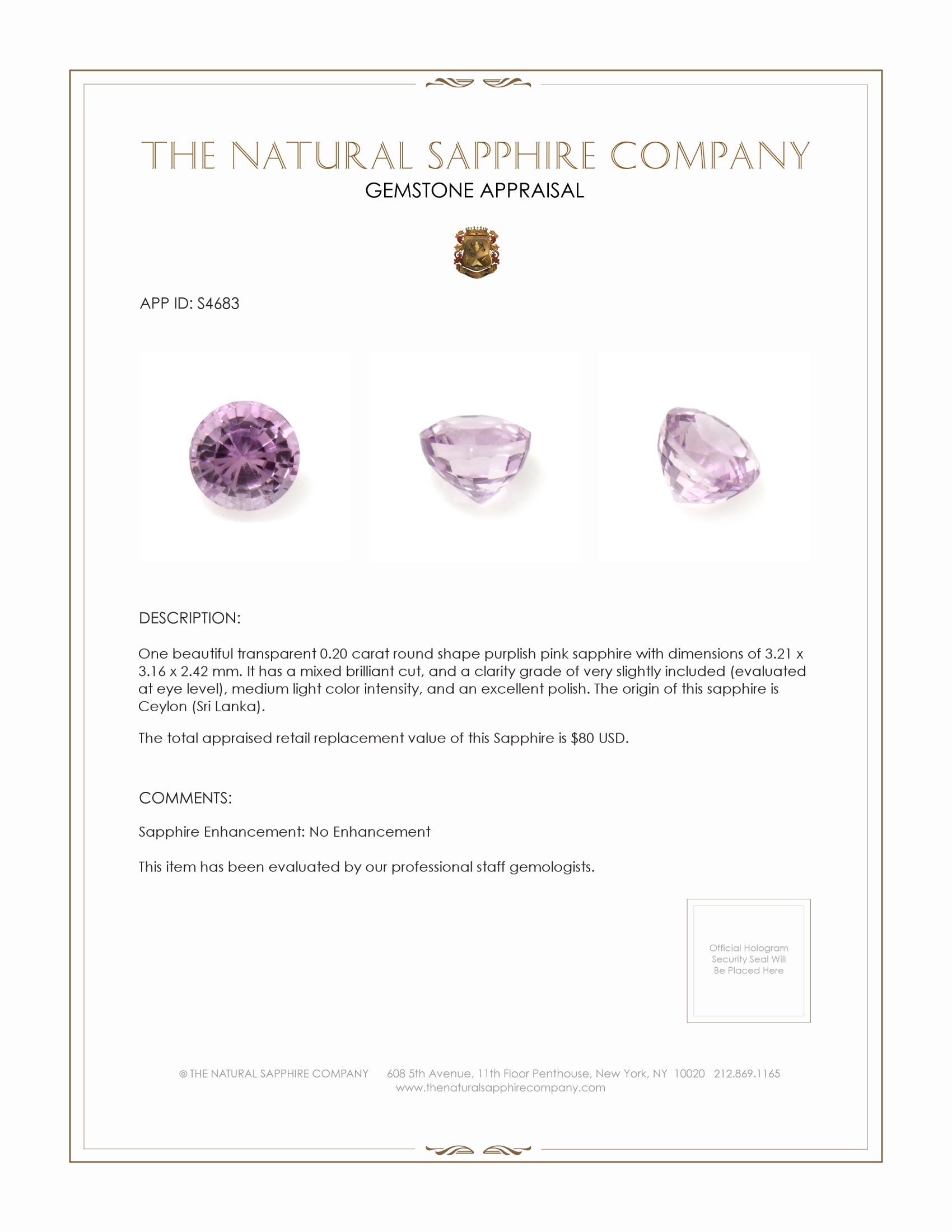 0.20 Ct. Purplish Pink Sapphire from Ceylon (Sri Lanka)