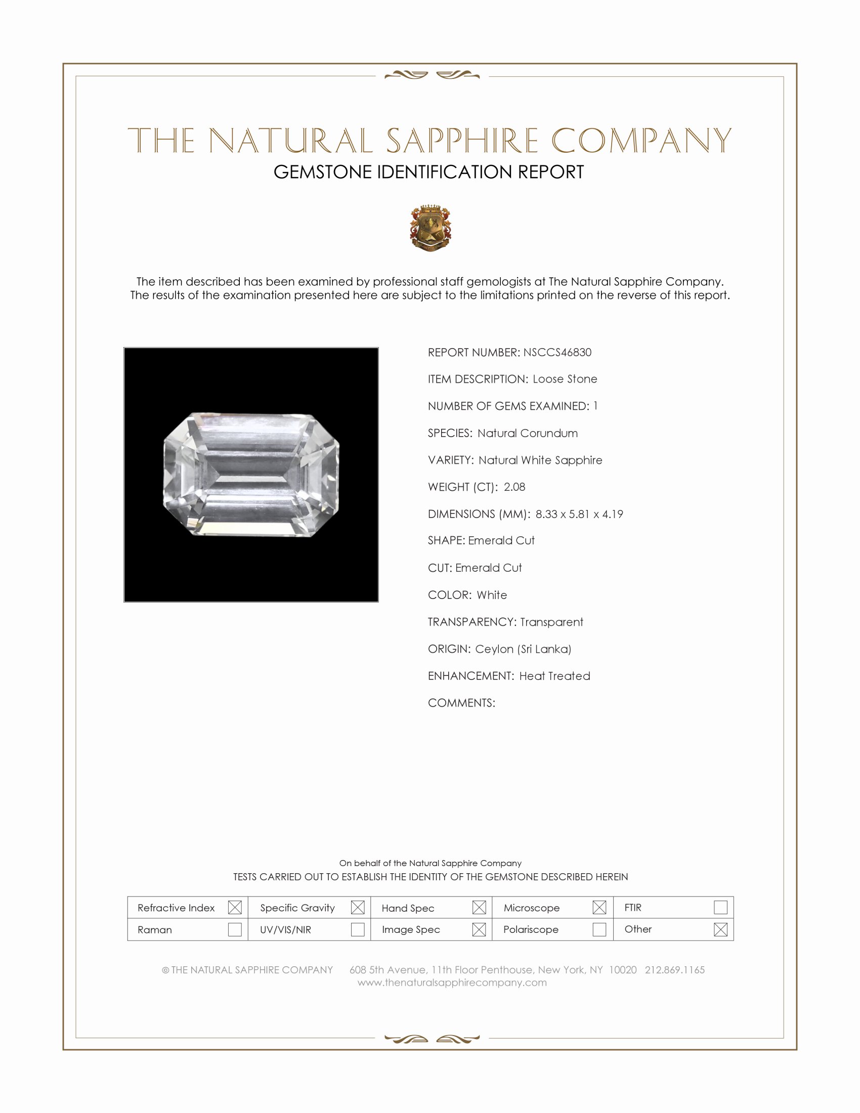 2.08 Ct. White Sapphire from Ceylon (Sri Lanka)