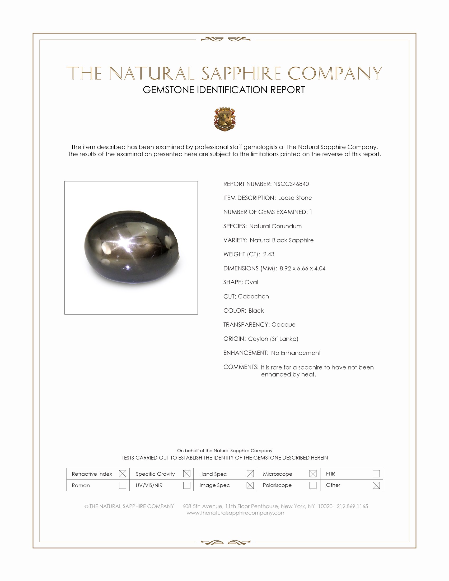2.43 Ct. Black Star Sapphire from Ceylon (Sri Lanka)