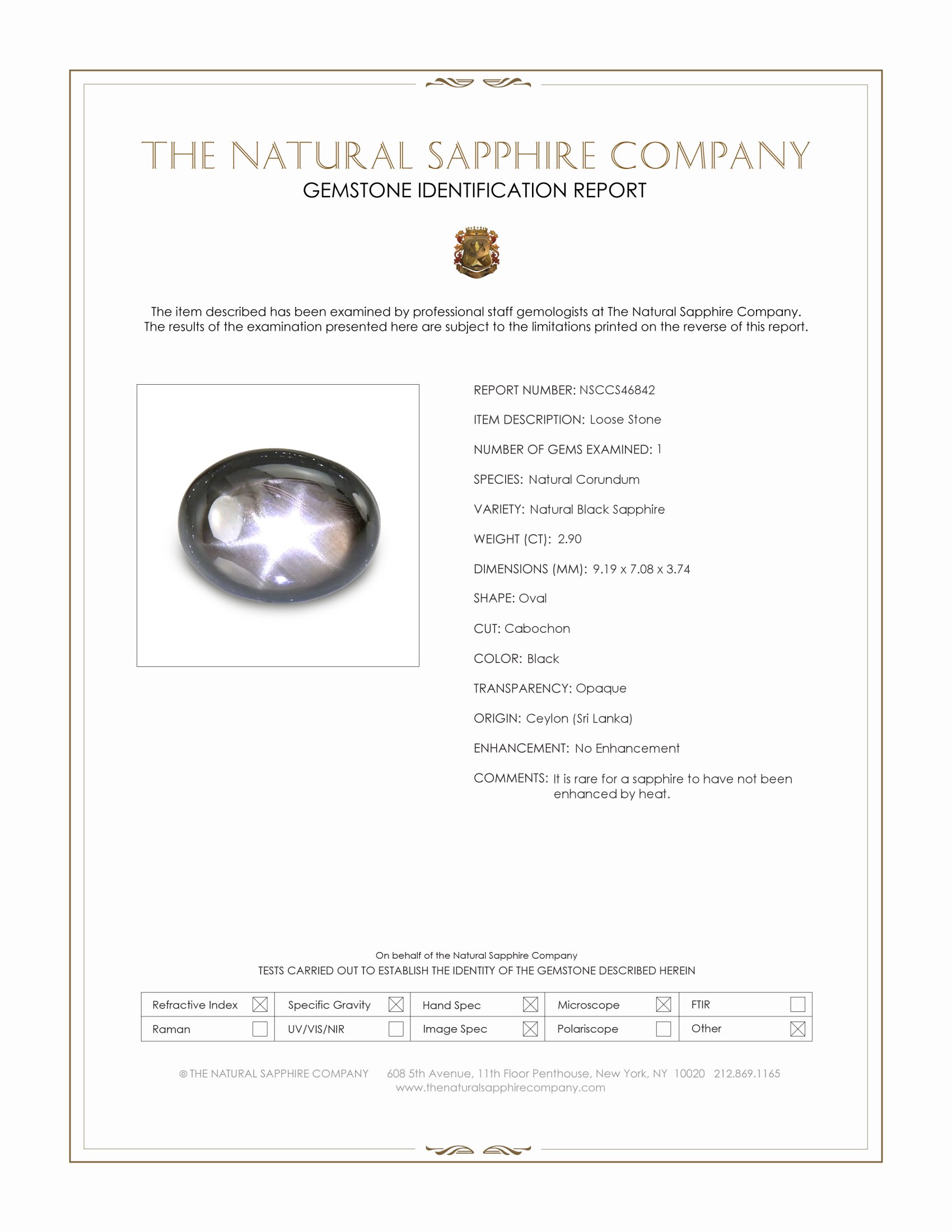 2.90 Ct. Black Star Sapphire from Ceylon (Sri Lanka)