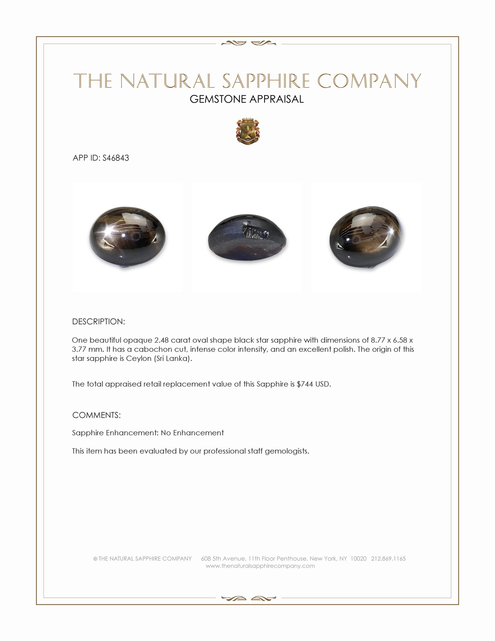 2.48 Ct. Black Star Sapphire from Ceylon (Sri Lanka)