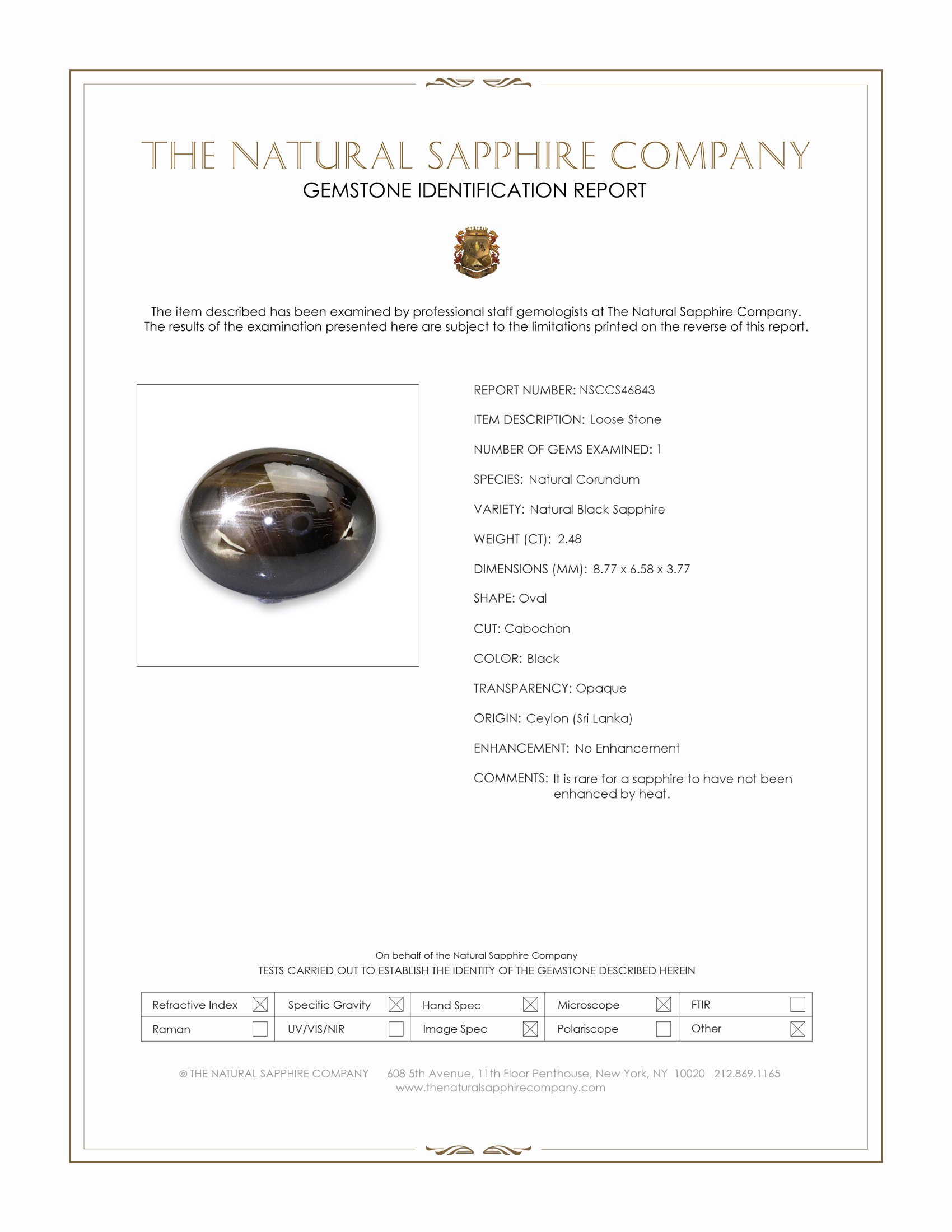 2.48 Ct. Black Star Sapphire from Ceylon (Sri Lanka)