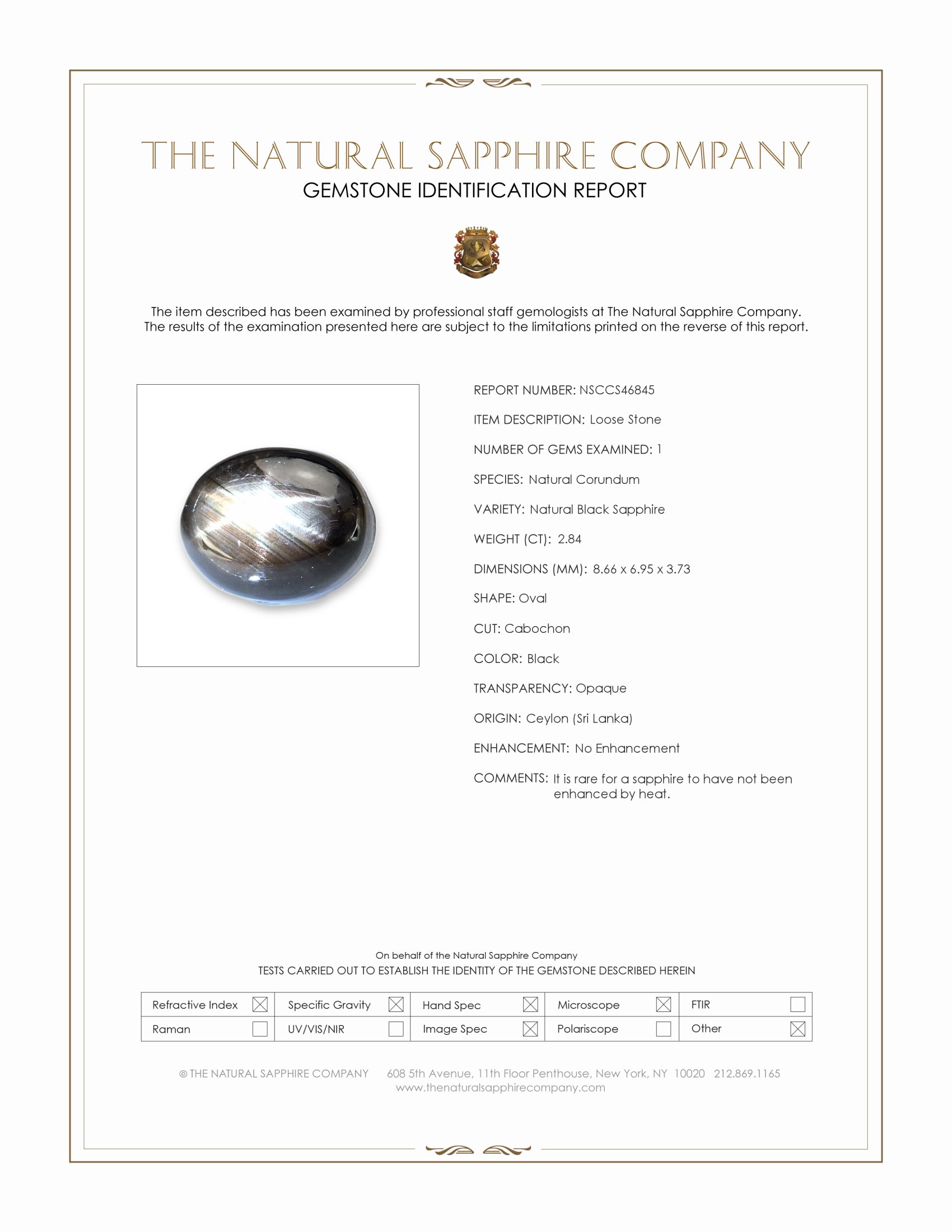2.84 Ct. Black Star Sapphire from Ceylon (Sri Lanka)
