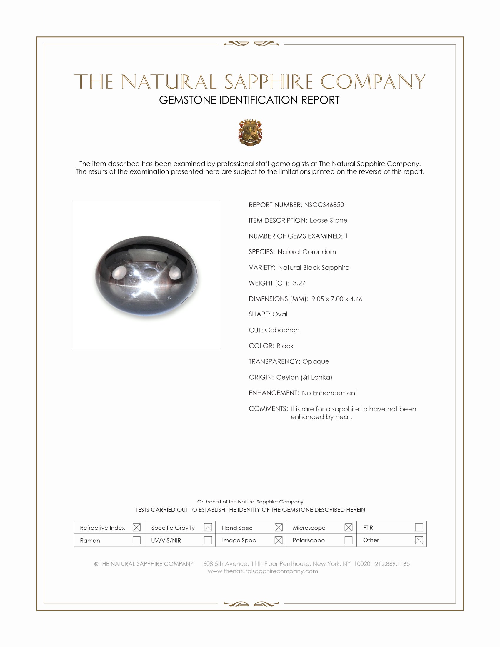 3.27 Ct. Black Star Sapphire from Ceylon (Sri Lanka)