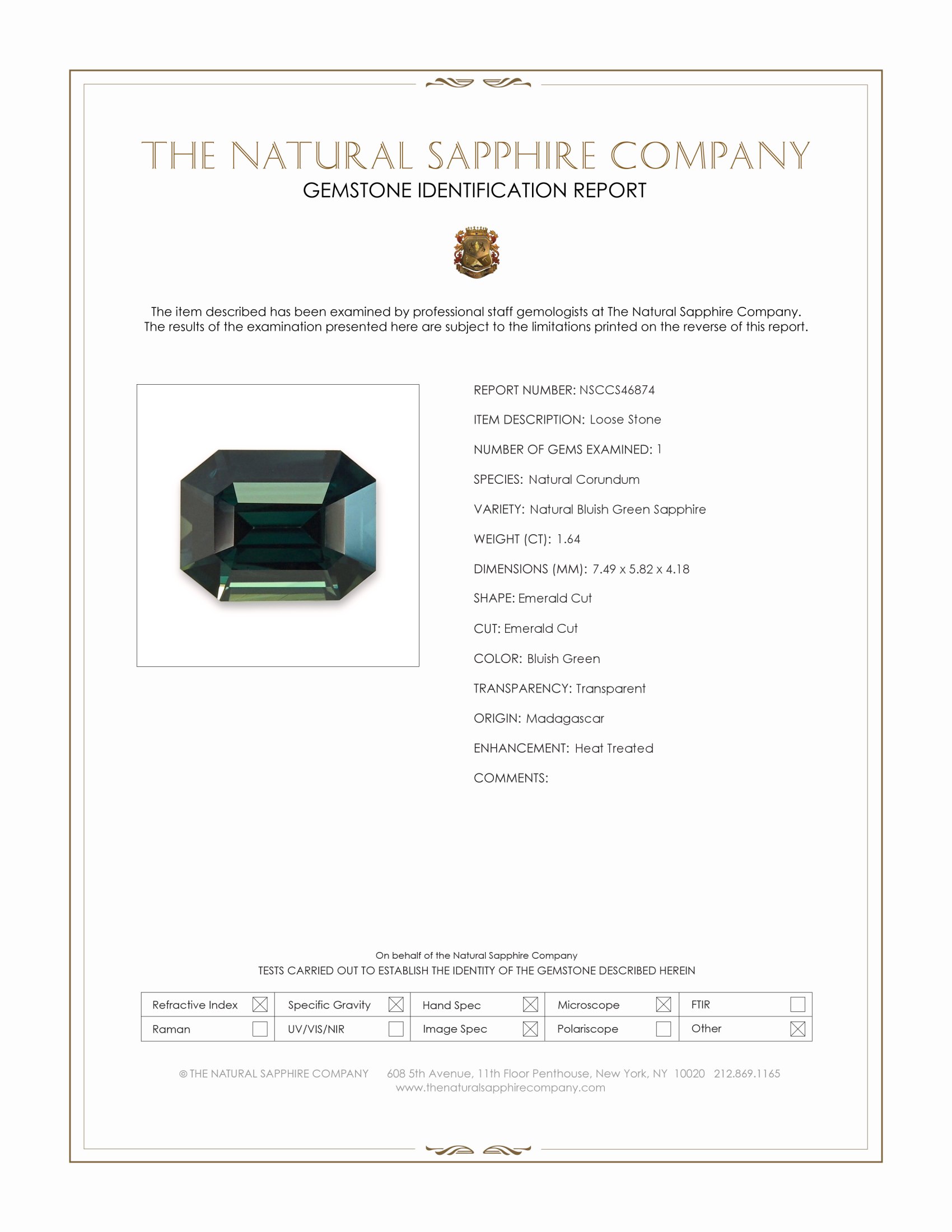 1.64 Ct. Bluish Green Sapphire from Madagascar