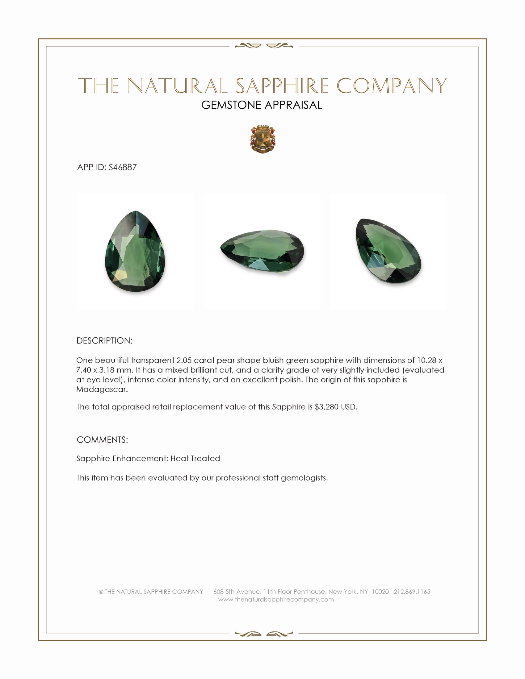 2.05 Ct. Bluish Green Sapphire from Madagascar