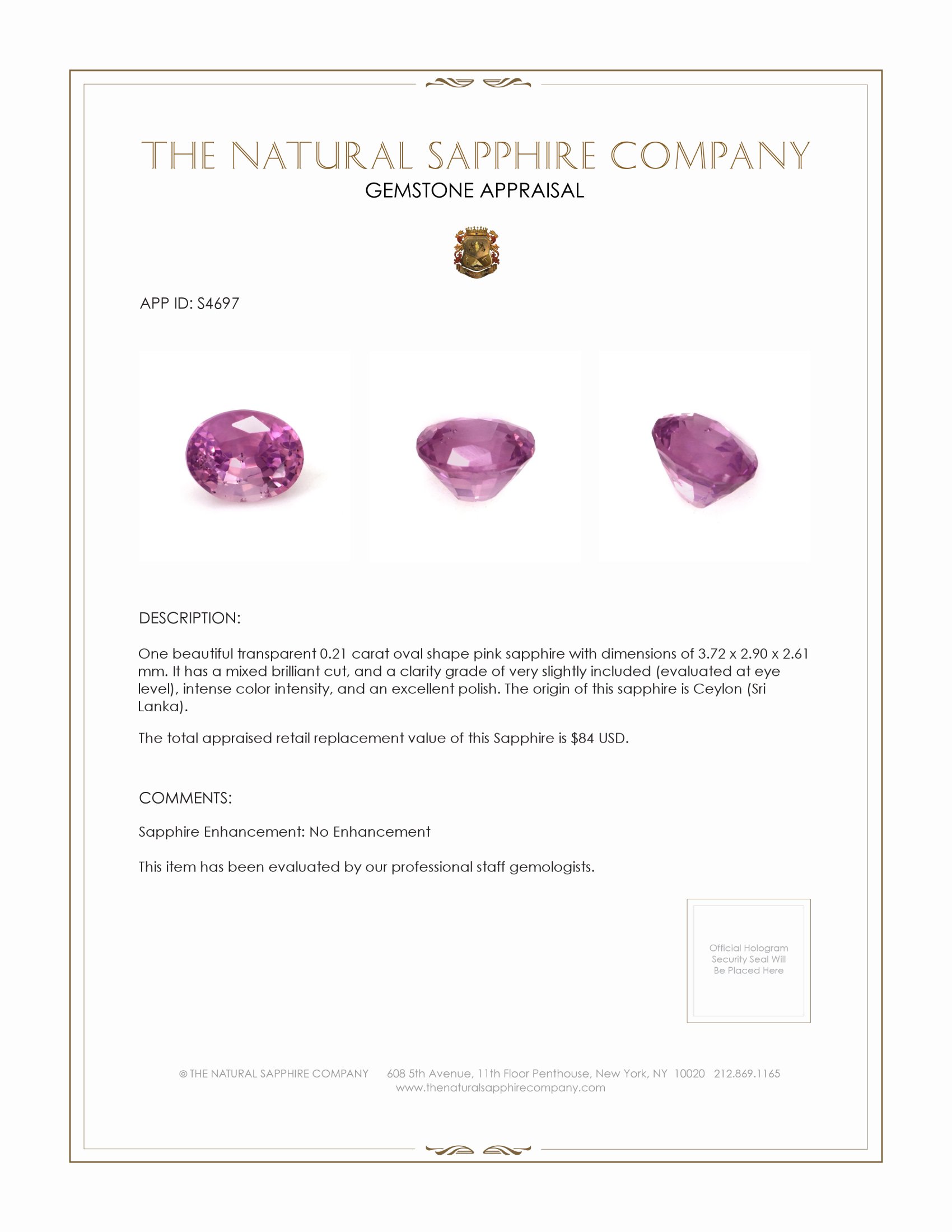 0.21 Ct. Pink Sapphire from Ceylon (Sri Lanka)