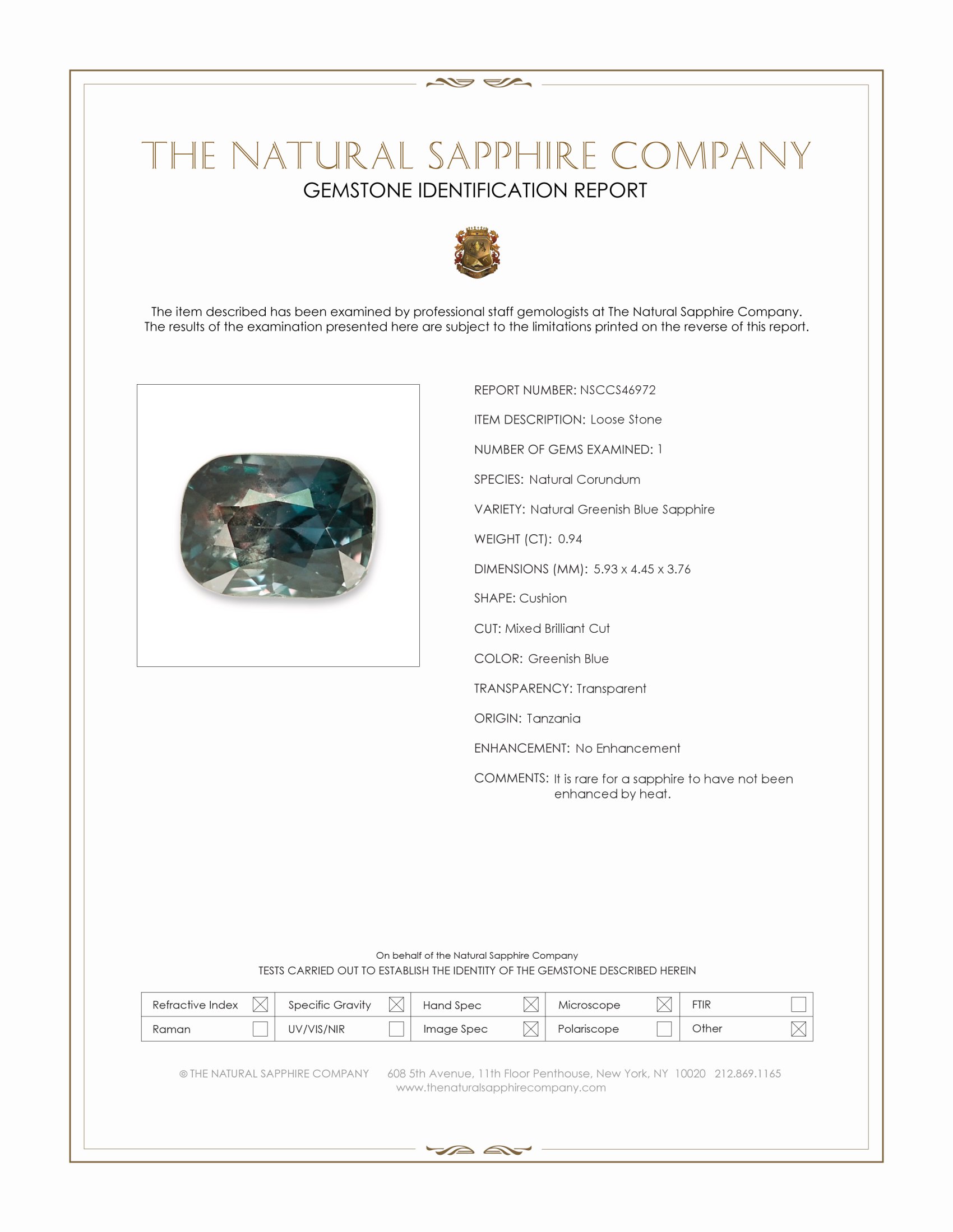 0.94 Ct. Greenish Blue Sapphire from Tanzania