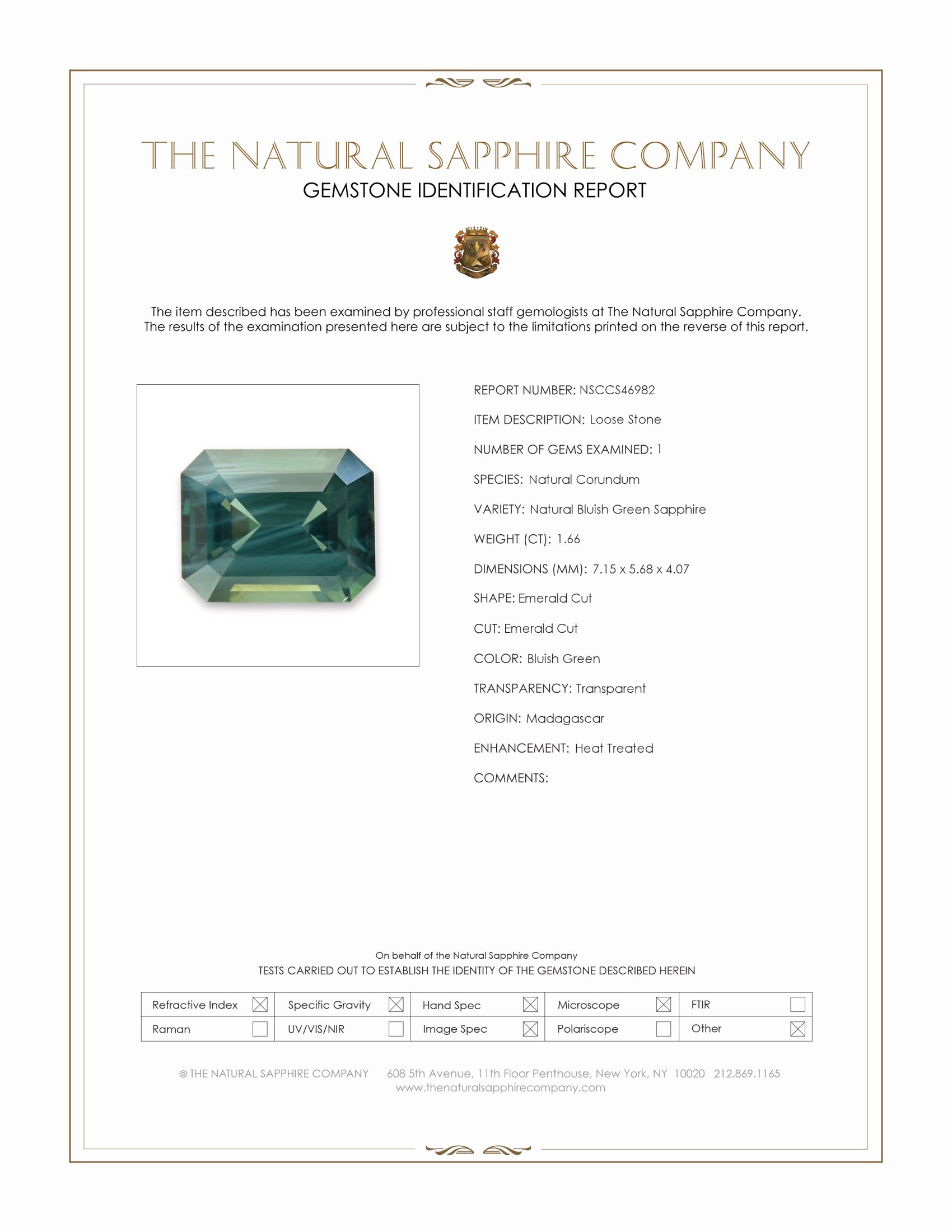 1.66 Ct. Bluish Green Sapphire from Madagascar