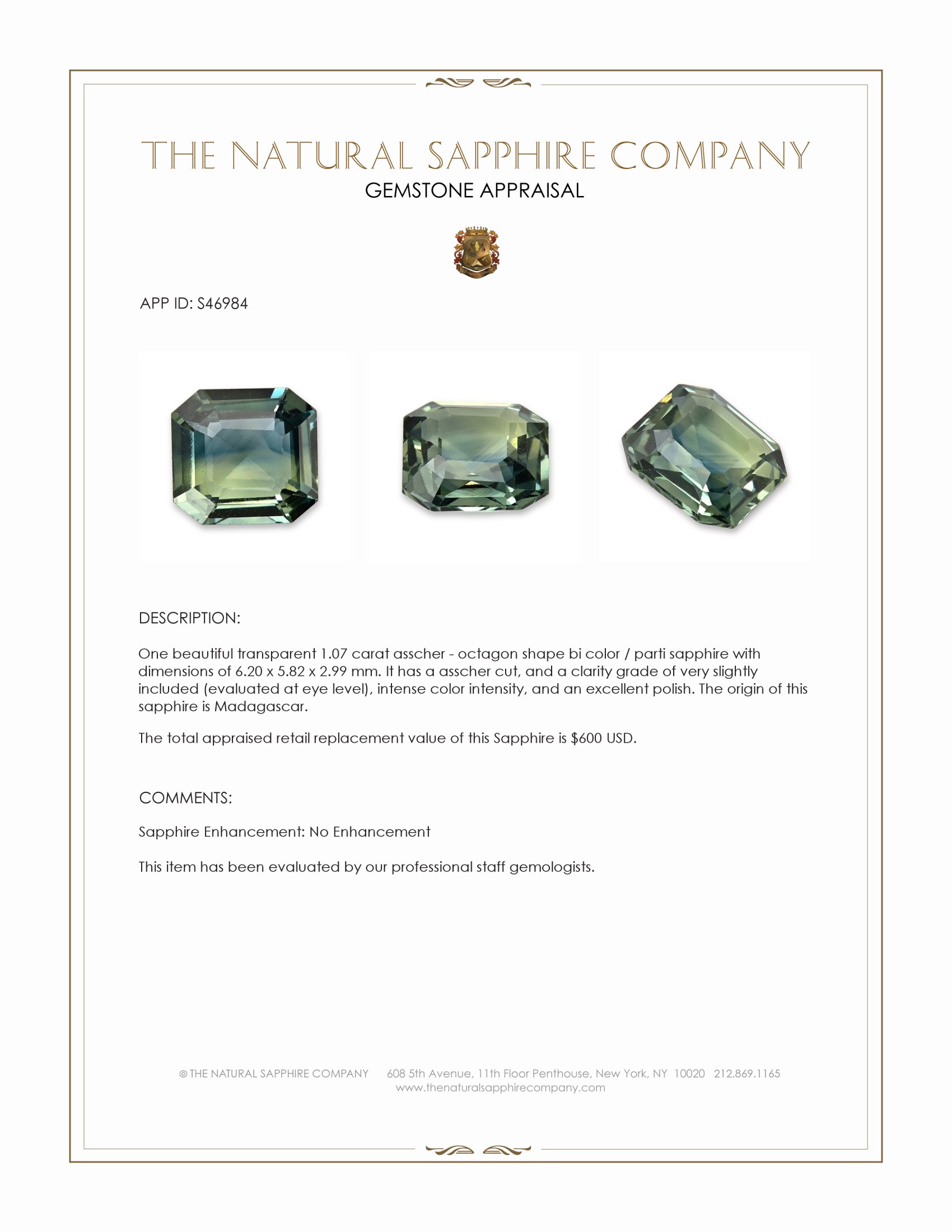 1.07 Ct. Bi Color / Parti Sapphire from Madagascar
