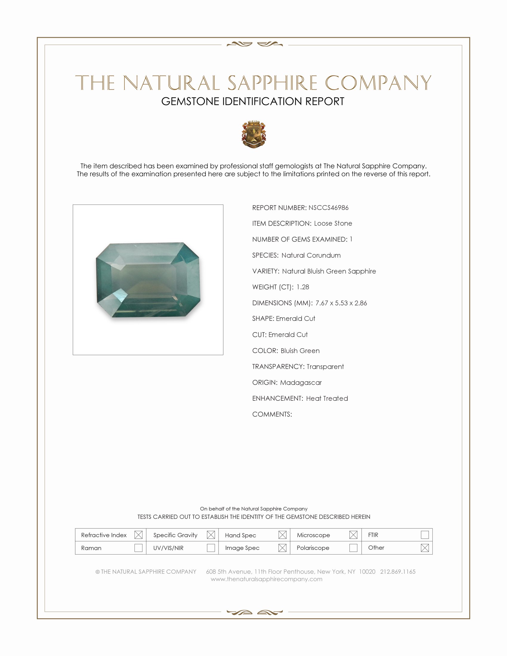 1.28 Ct. Bluish Green Sapphire from Madagascar