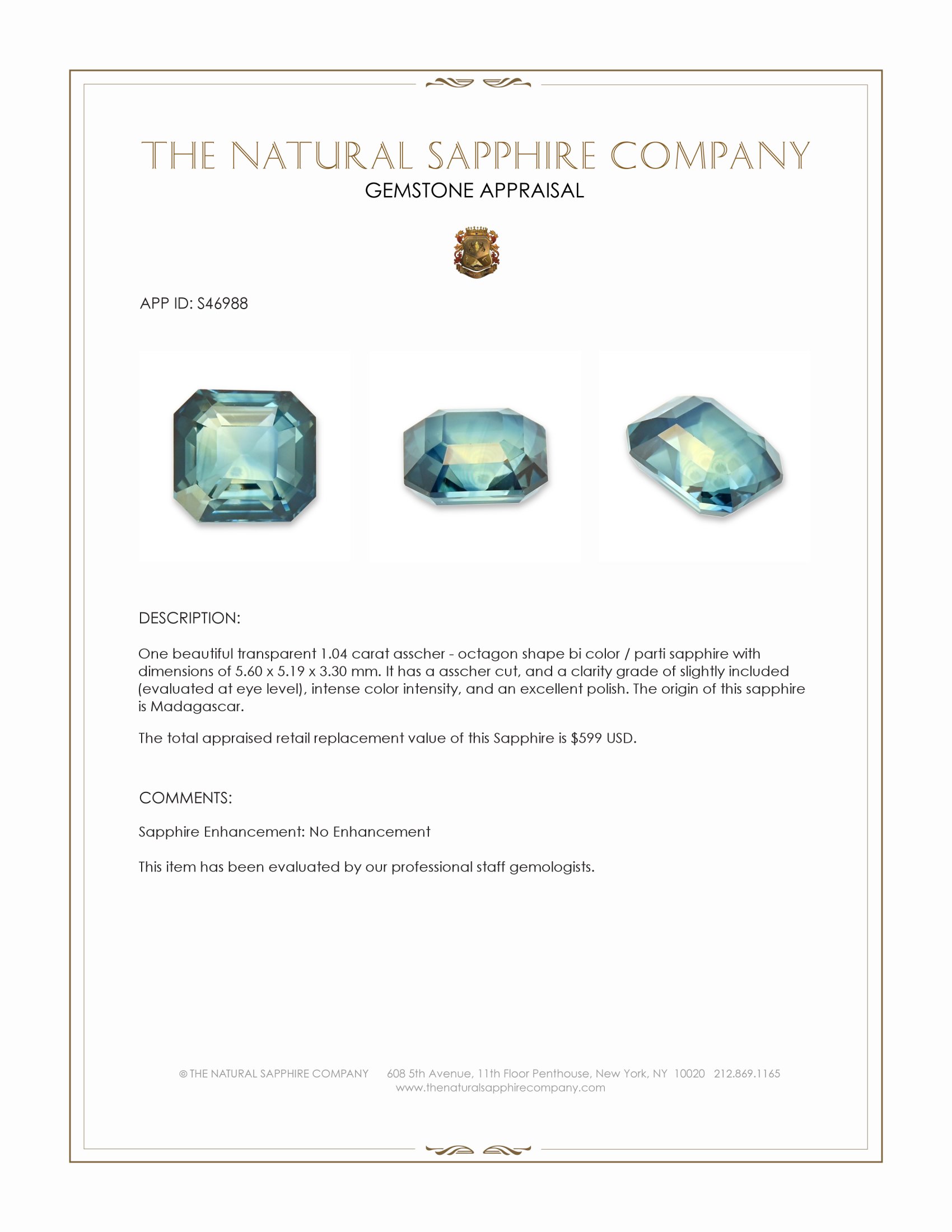 1.04 Ct. Bi Color / Parti Sapphire from Madagascar
