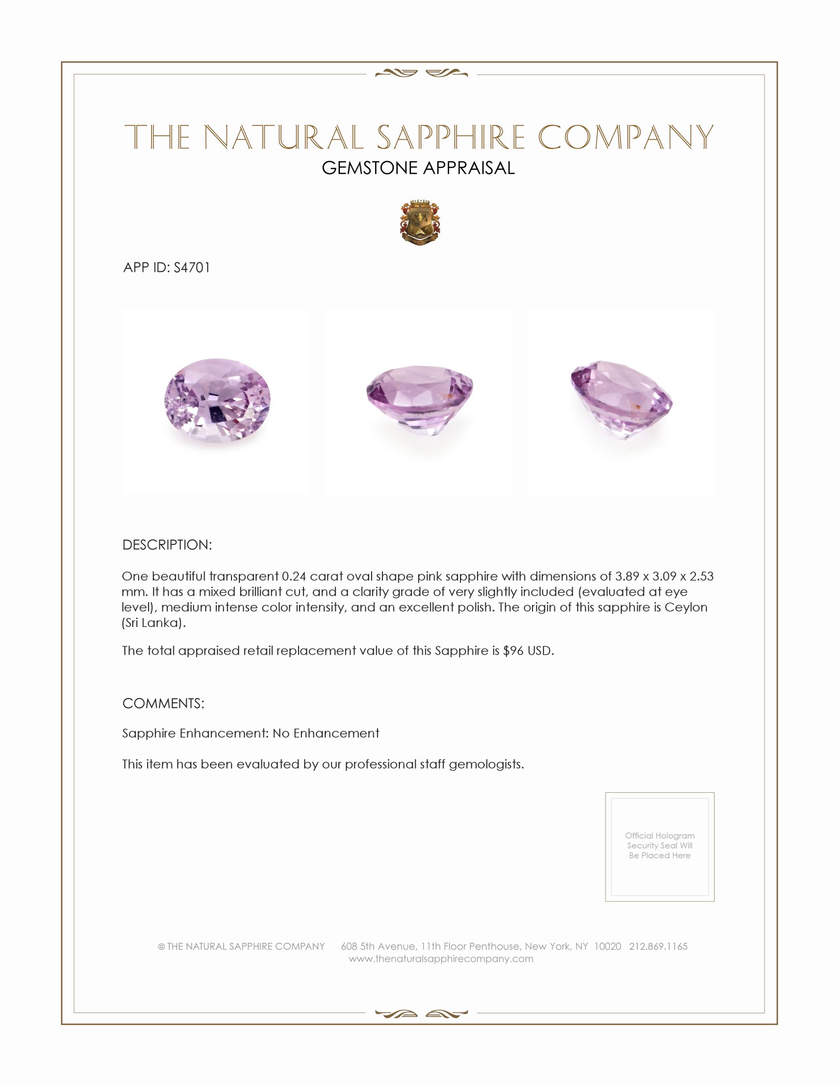 0.24 Ct. Pink Sapphire from Ceylon (Sri Lanka)