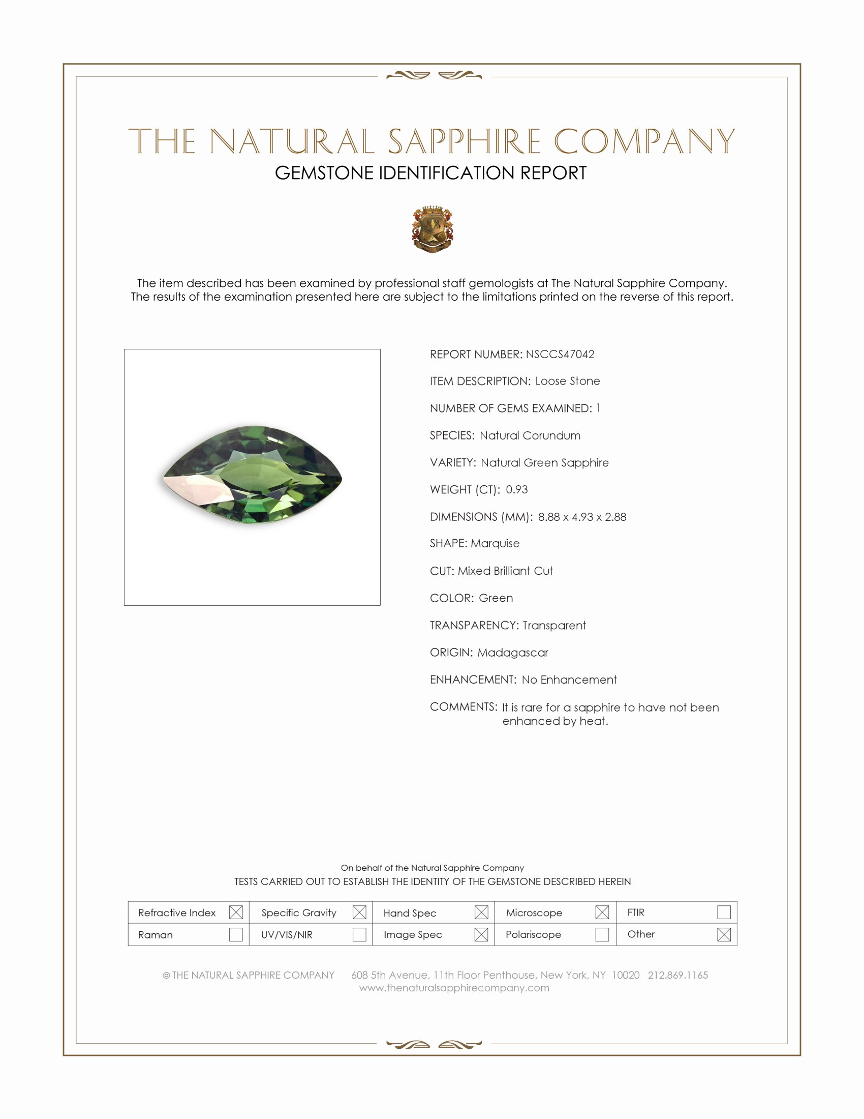 0.93 Ct. Green Sapphire from Madagascar