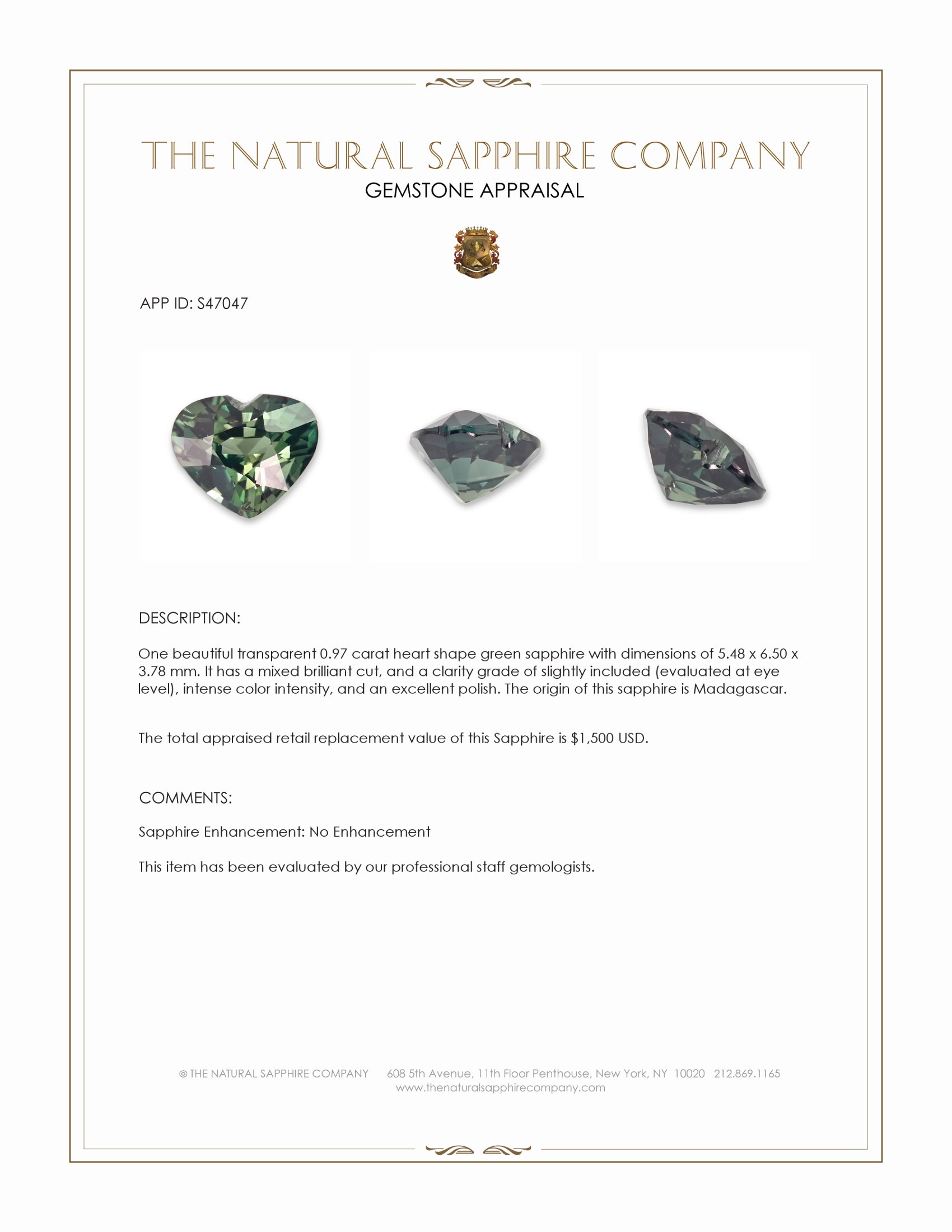0.97 Ct. Green Sapphire from Madagascar
