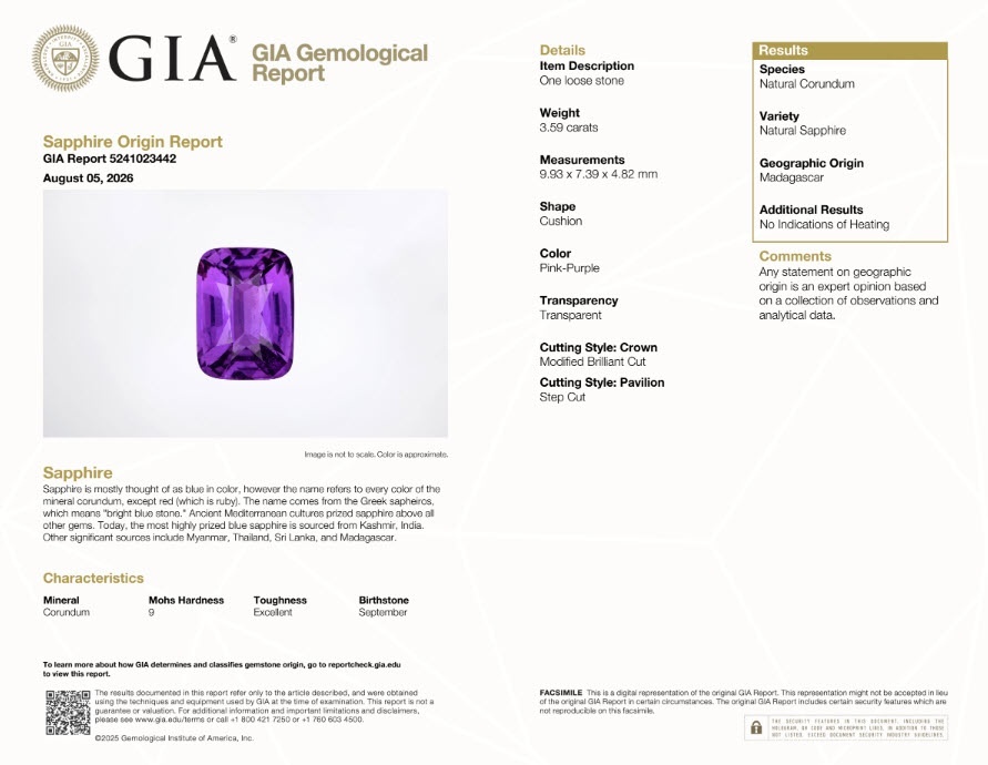 3.59 Ct. Pinkish Purple Sapphire from Madagascar