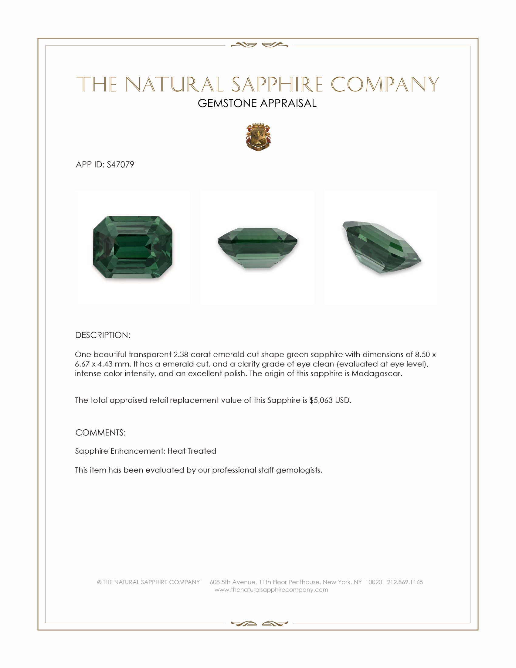2.38 Ct. Green Sapphire from Madagascar