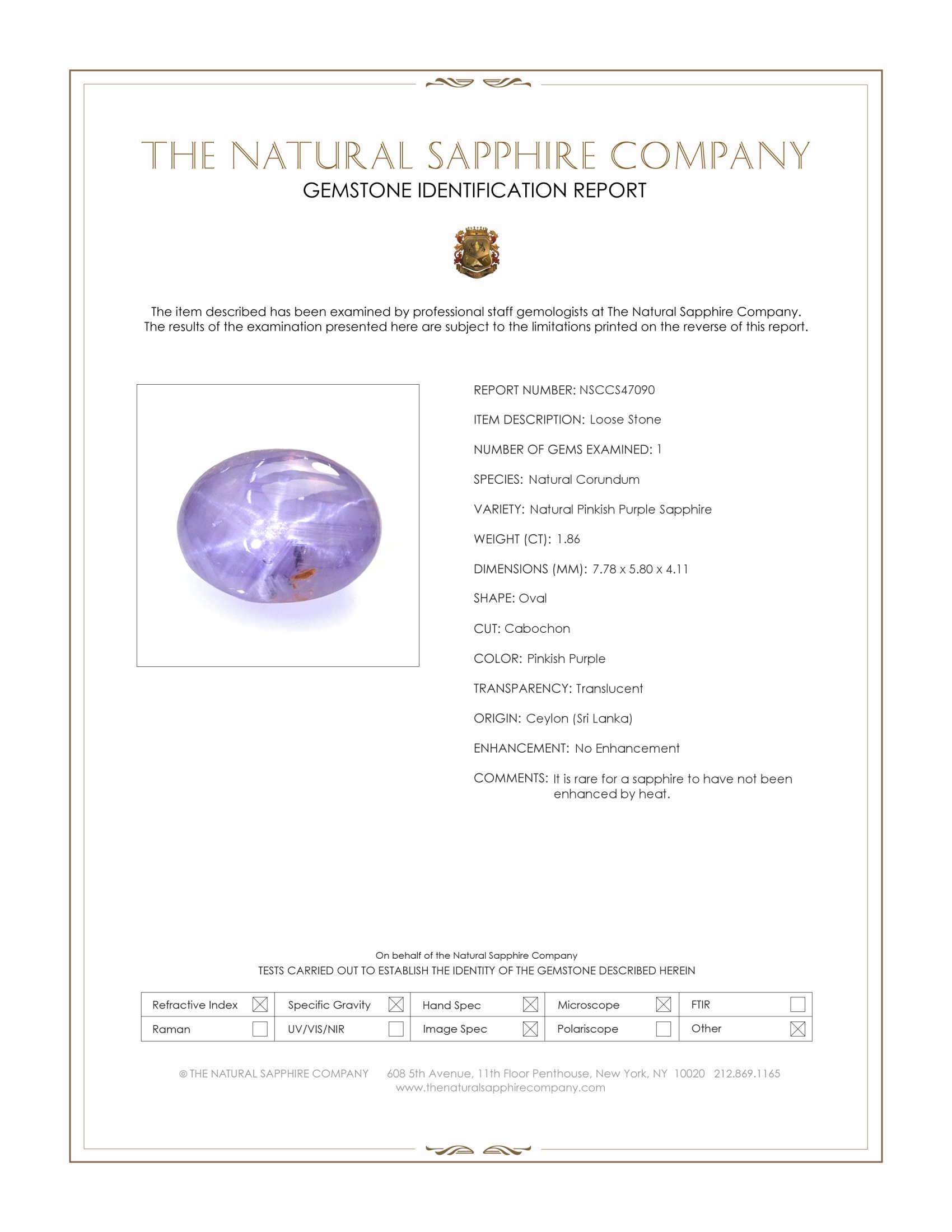 1.86 Ct. Pinkish Purple Star Sapphire from Ceylon (Sri Lanka)