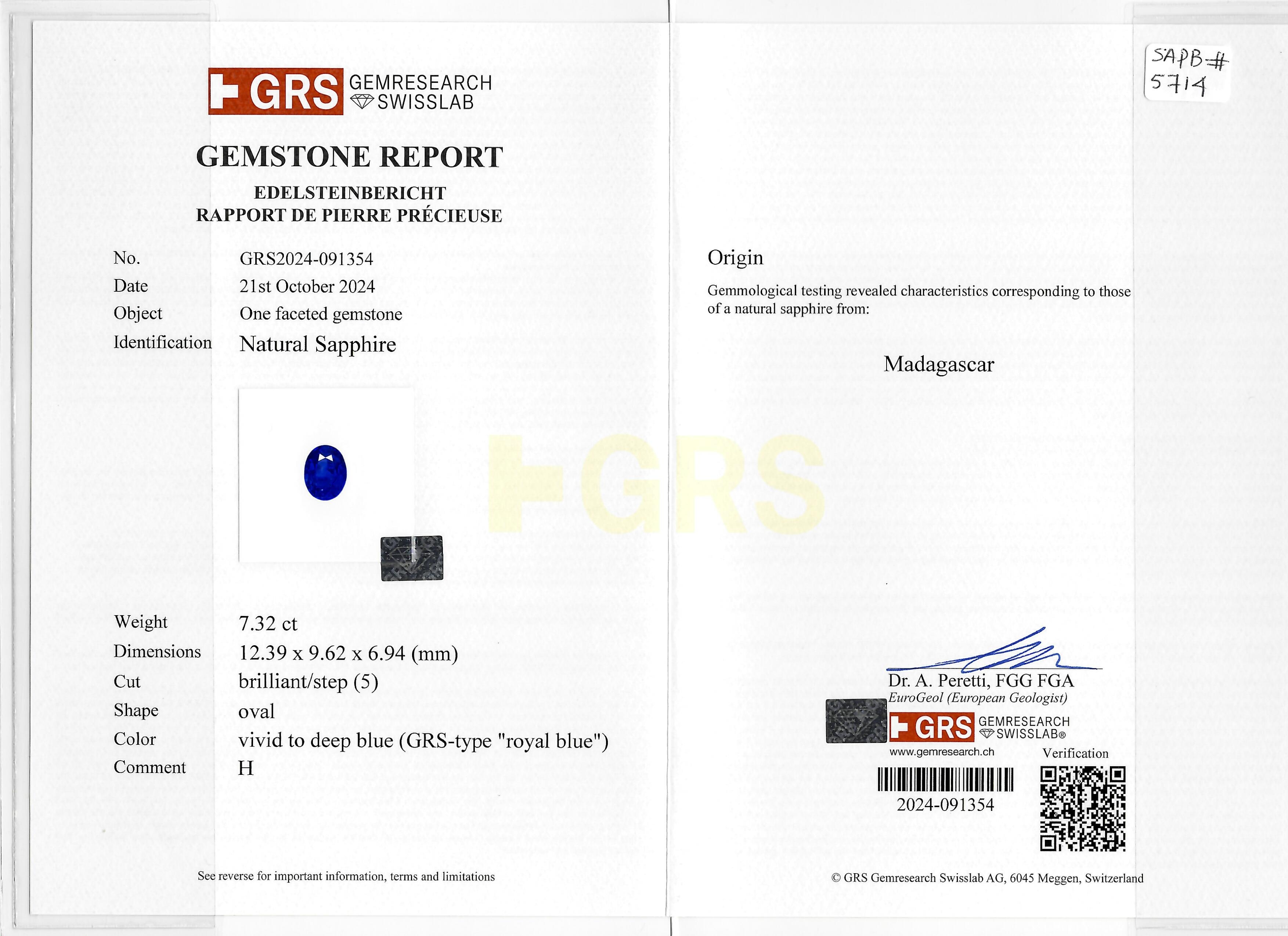 7.32 Ct. Blue Sapphire from Madagascar