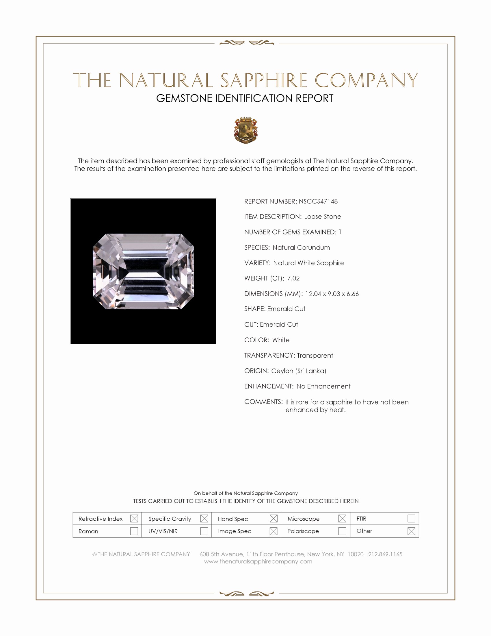7.02 Ct. White Sapphire from Ceylon (Sri Lanka)