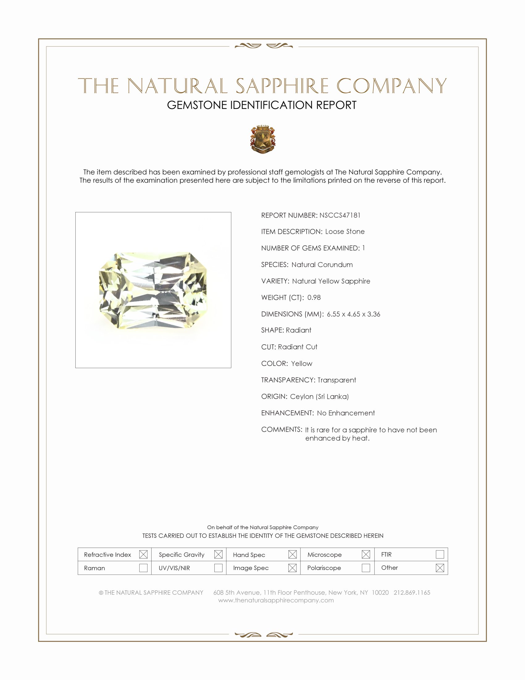 0.98 Ct. Yellow Sapphire from Ceylon (Sri Lanka)