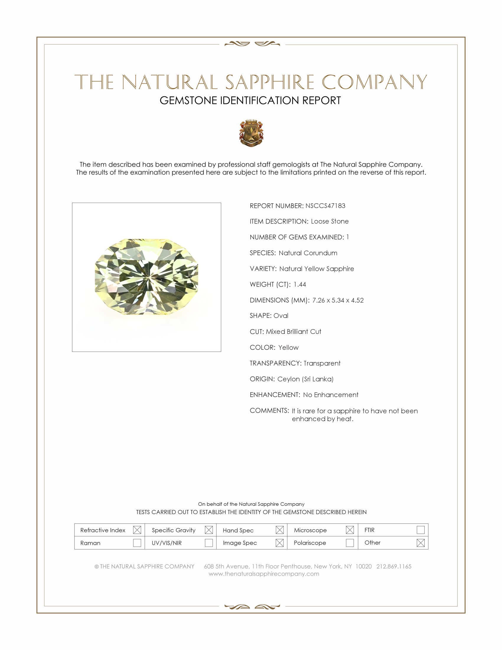 1.44 Ct. Yellow Sapphire from Ceylon (Sri Lanka)