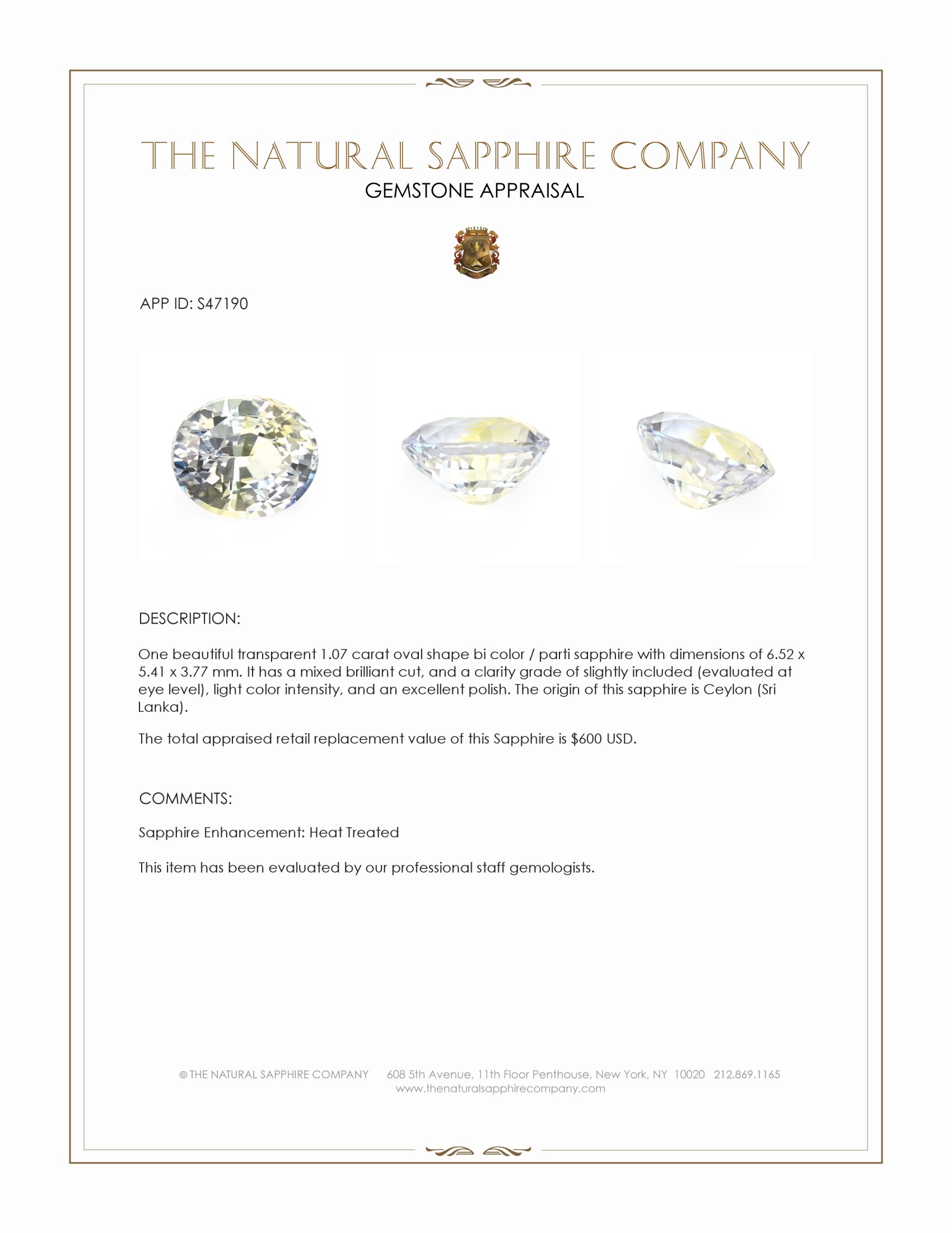 1.07 Ct. Bi Color / Parti Sapphire from Ceylon (Sri Lanka)