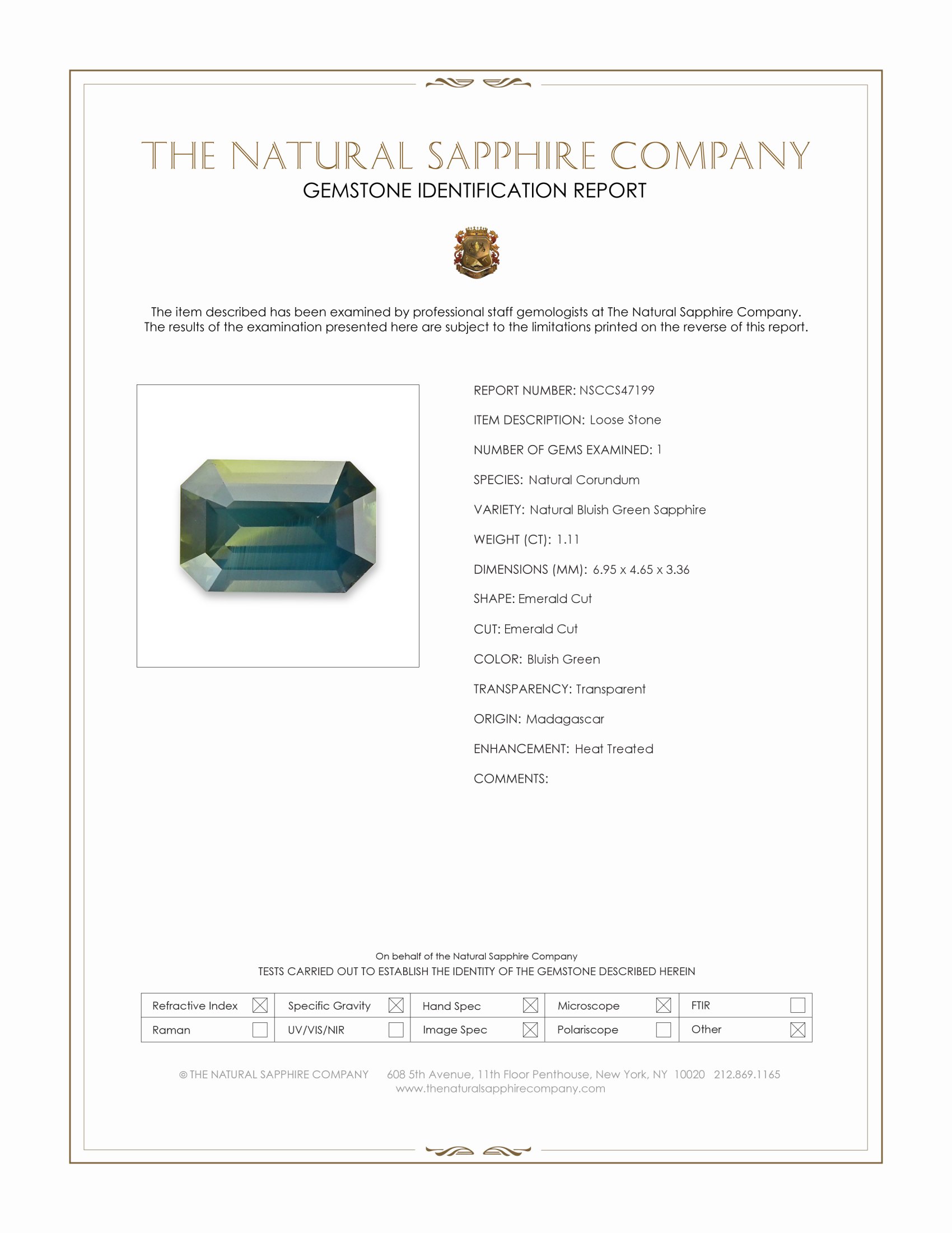1.11 Ct. Bluish Green Sapphire from Madagascar