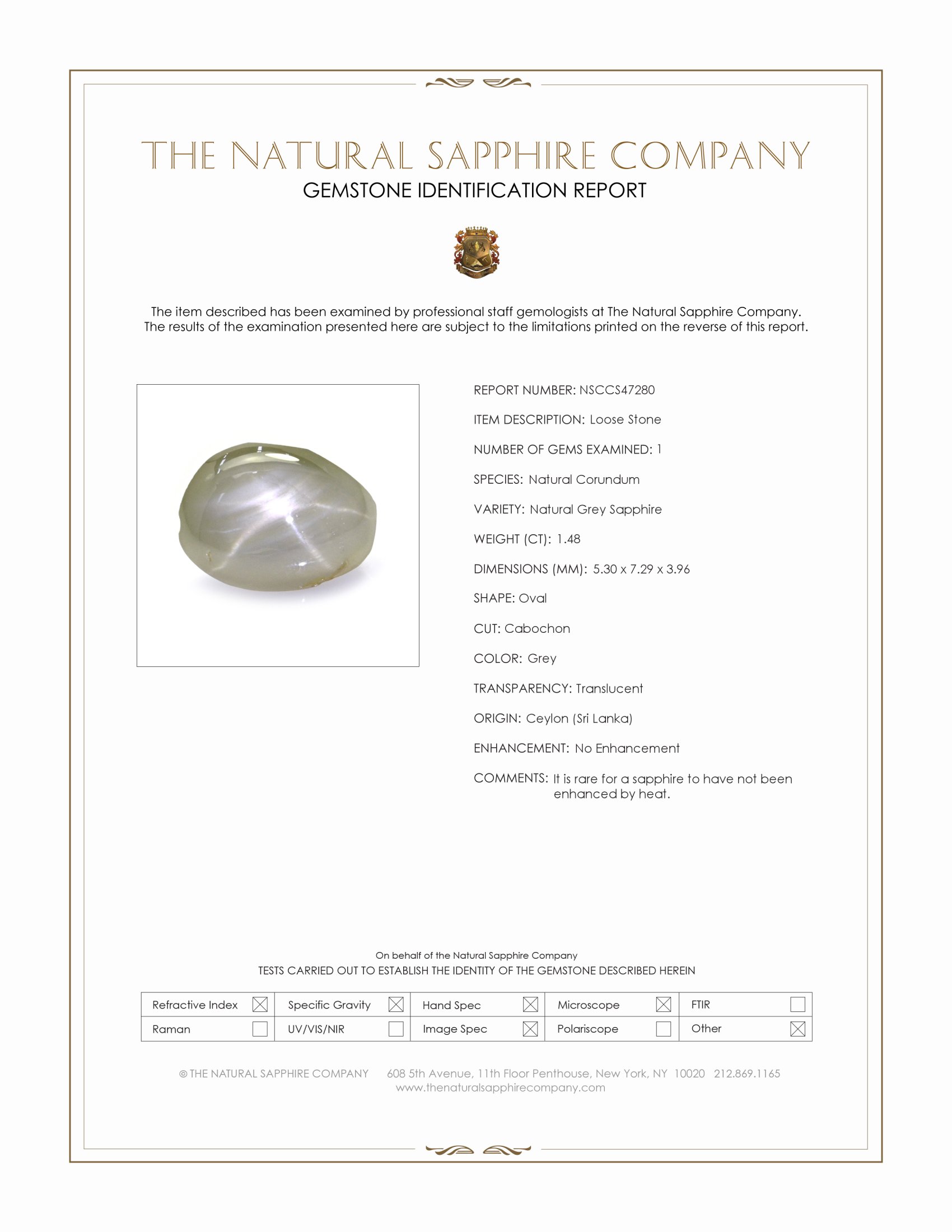 1.48 Ct. Grey Star Sapphire from Ceylon (Sri Lanka)