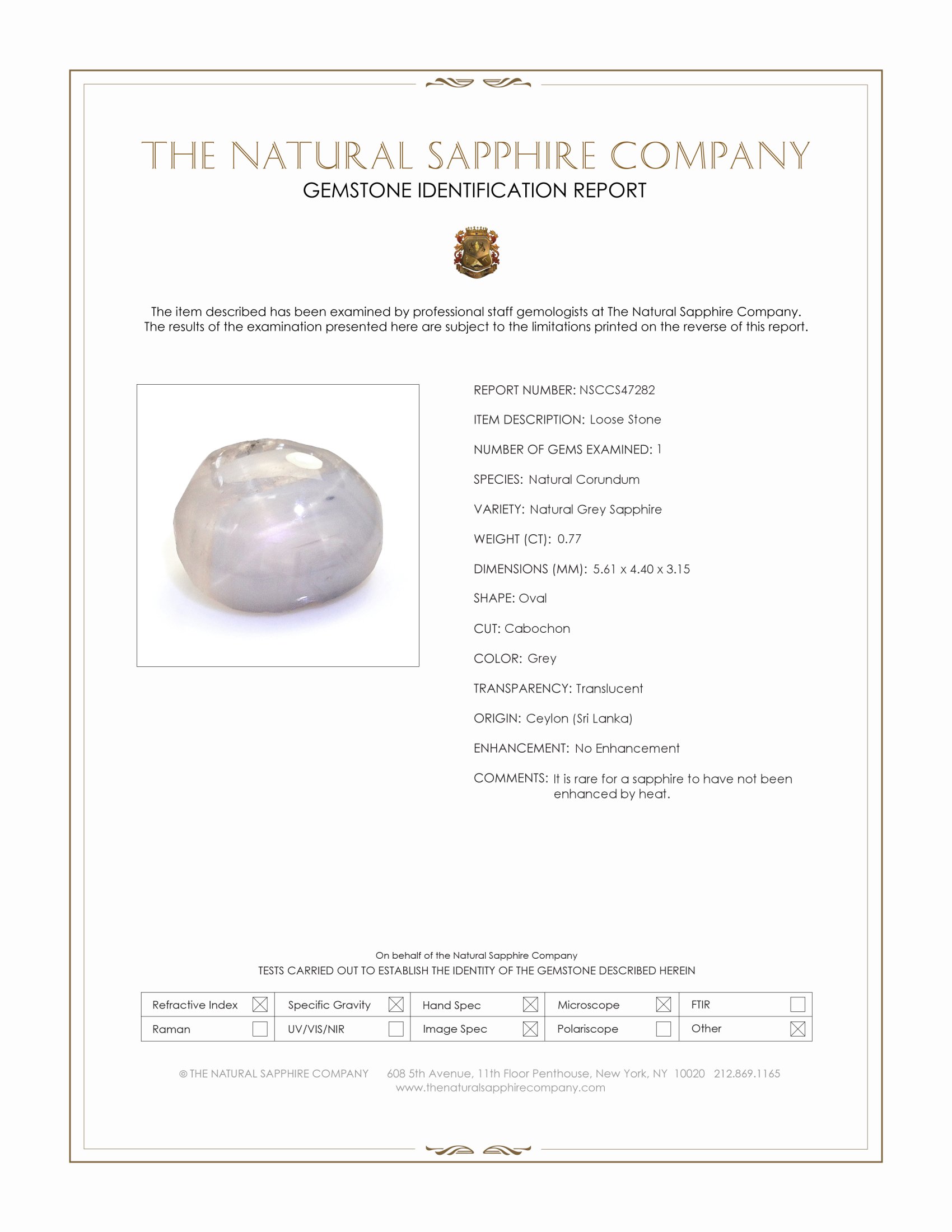 0.77 Ct. Grey Star Sapphire from Ceylon (Sri Lanka)