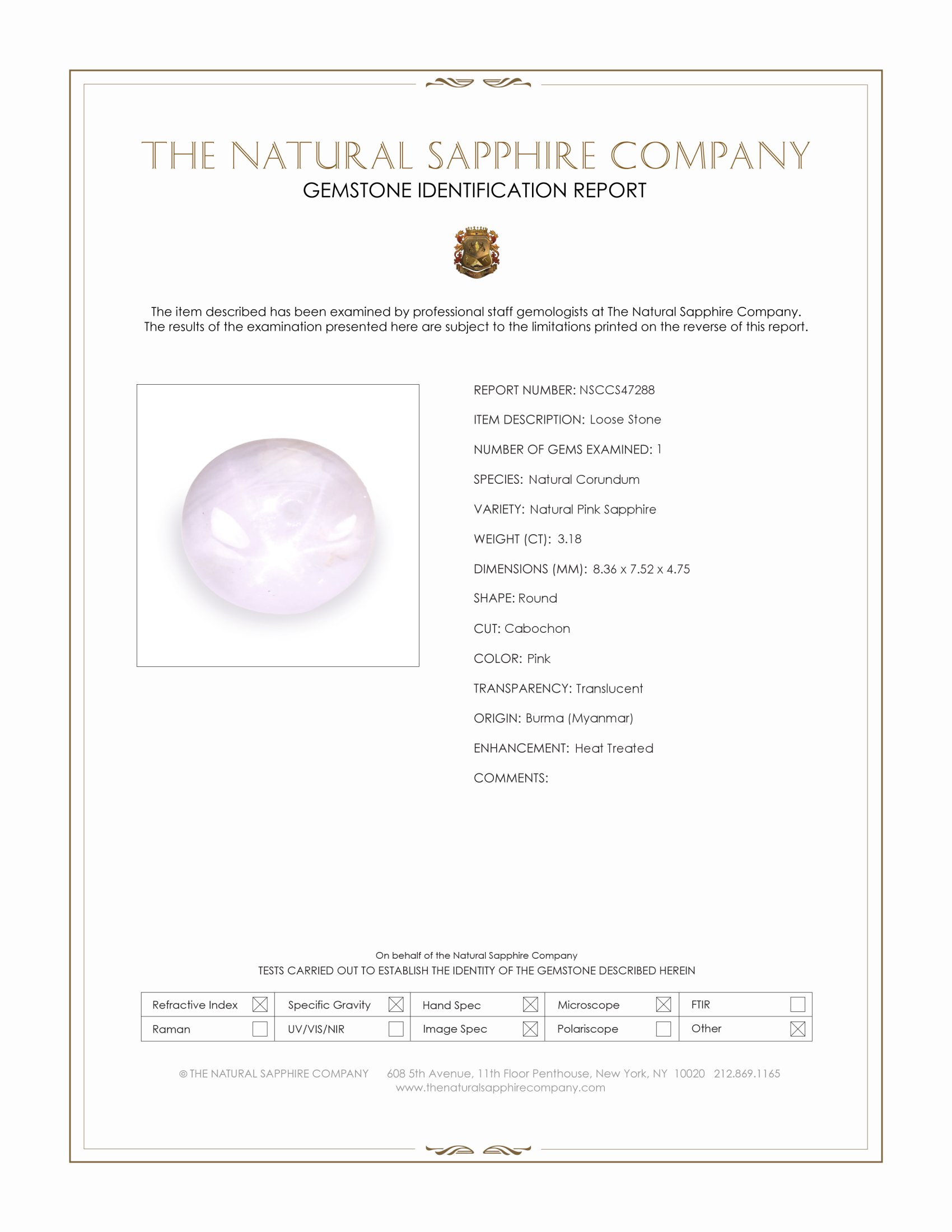 3.18 Ct. Pink Star Sapphire from Burma (Myanmar)