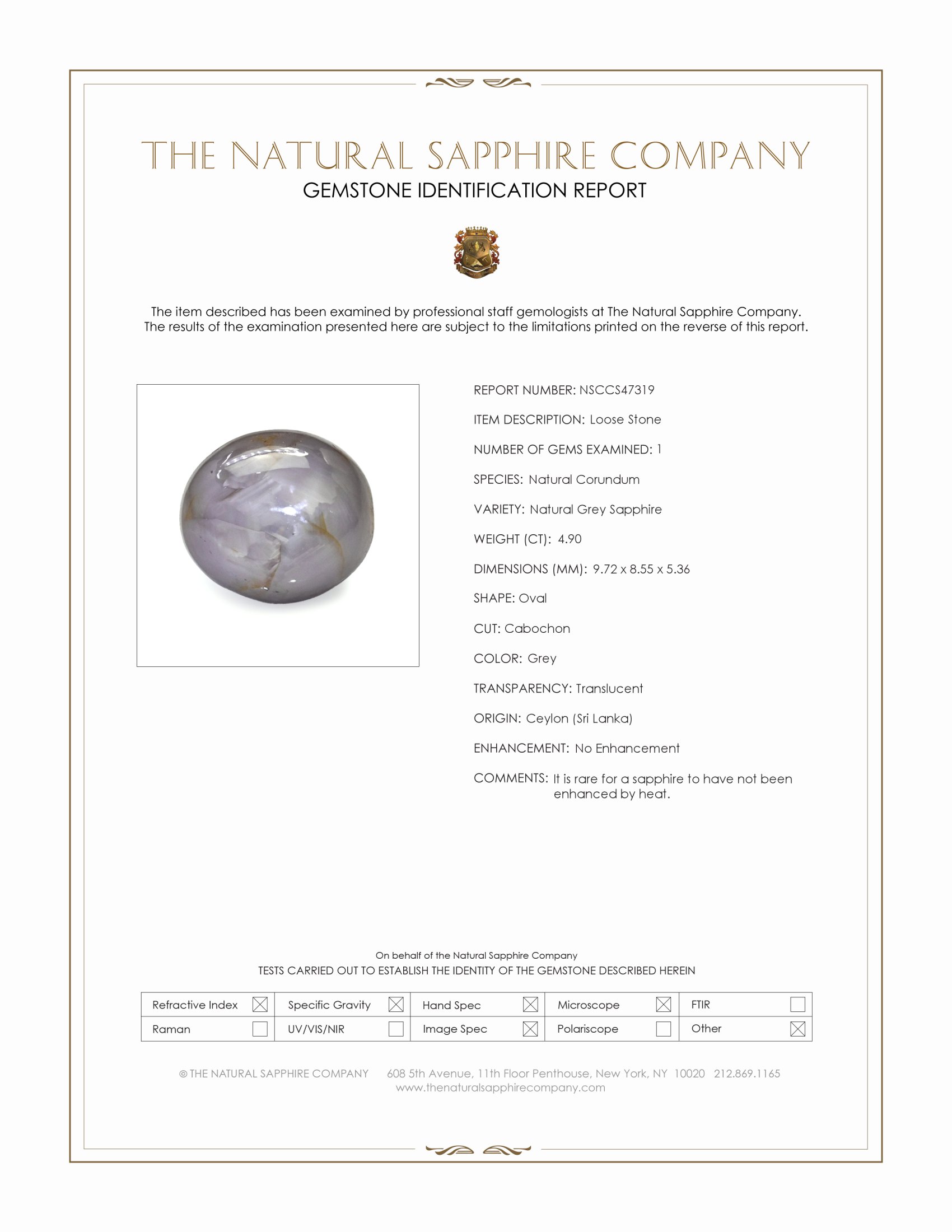 4.90 Ct. Grey Star Sapphire from Ceylon (Sri Lanka)