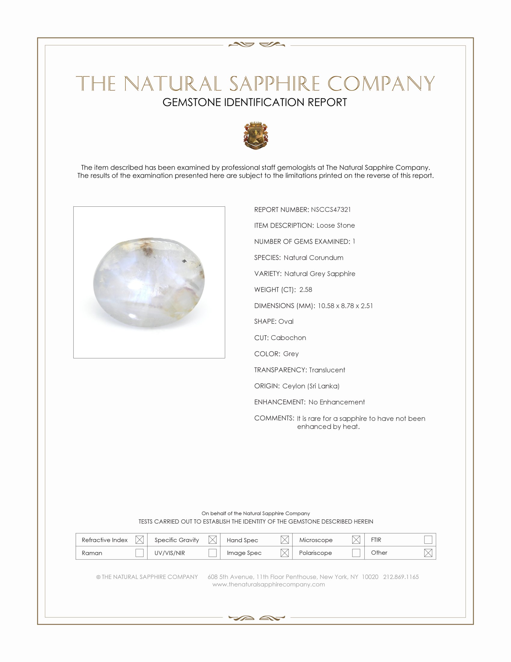 2.58 Ct. Grey Star Sapphire from Ceylon (Sri Lanka)