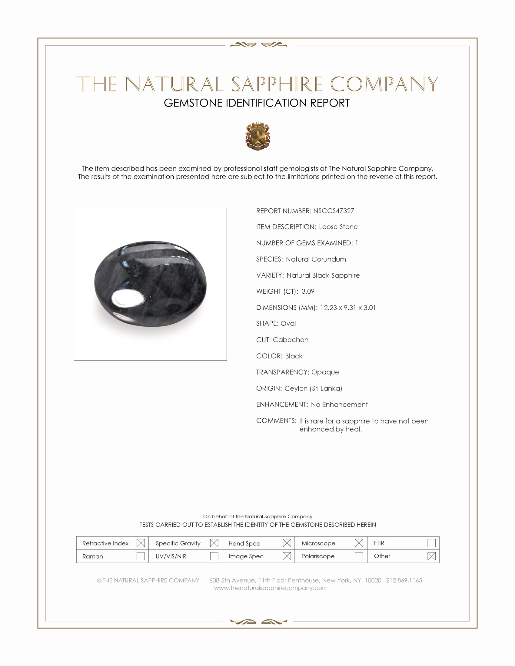 3.09 Ct. Black Cabochon Sapphire from Ceylon (Sri Lanka)