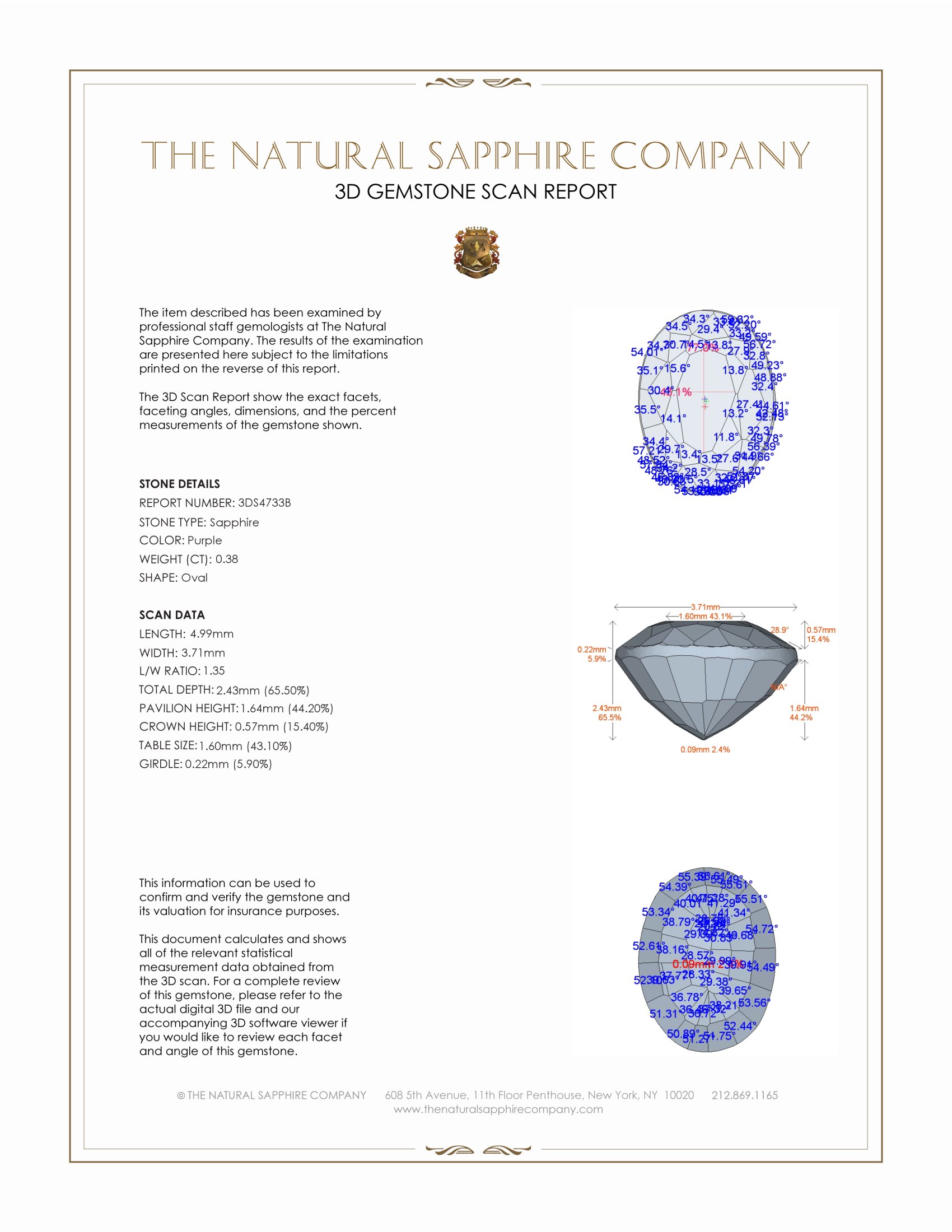 0.38 Ct. Purple Sapphire from Ceylon (Sri Lanka)