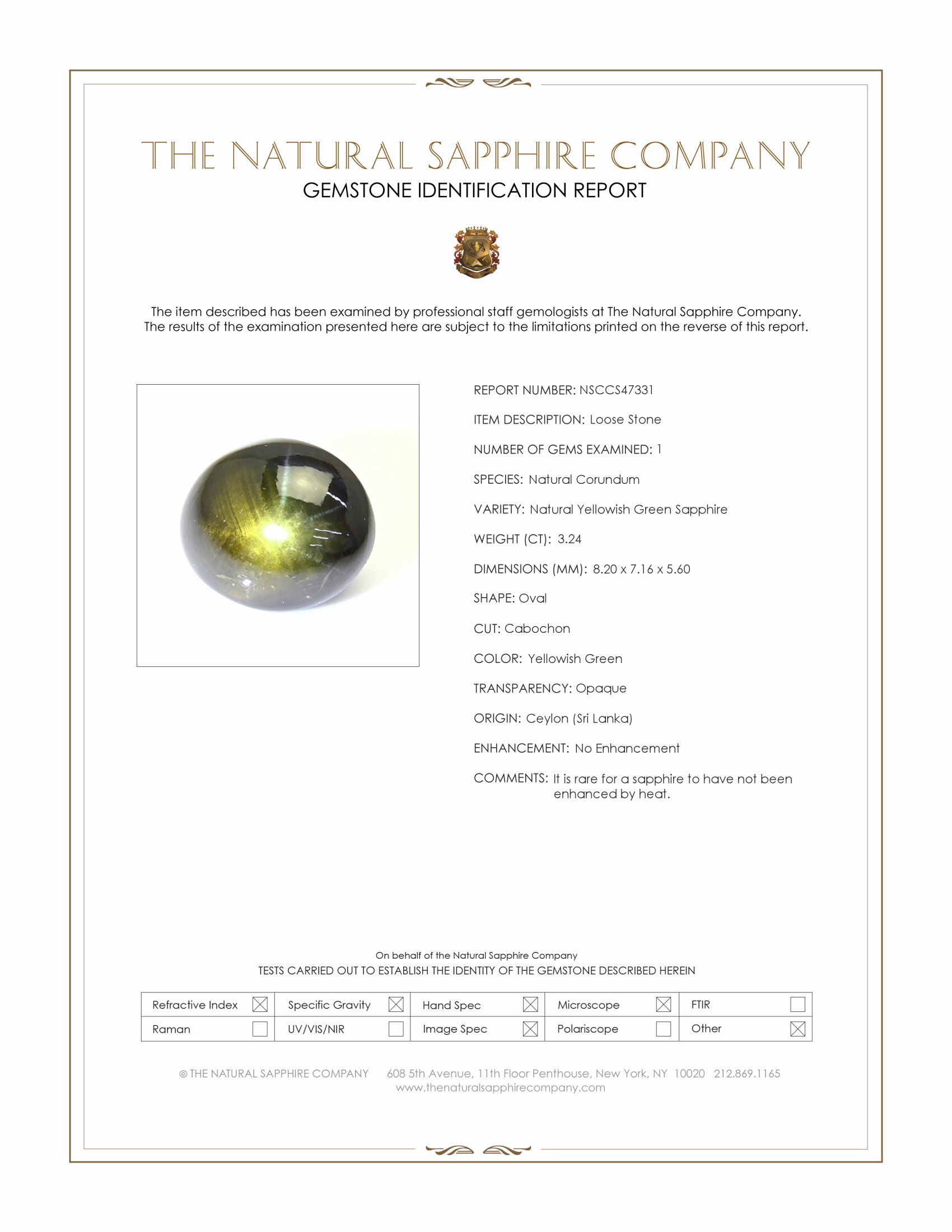 3.24 Ct. Yellowish Green Star Sapphire from Ceylon (Sri Lanka)