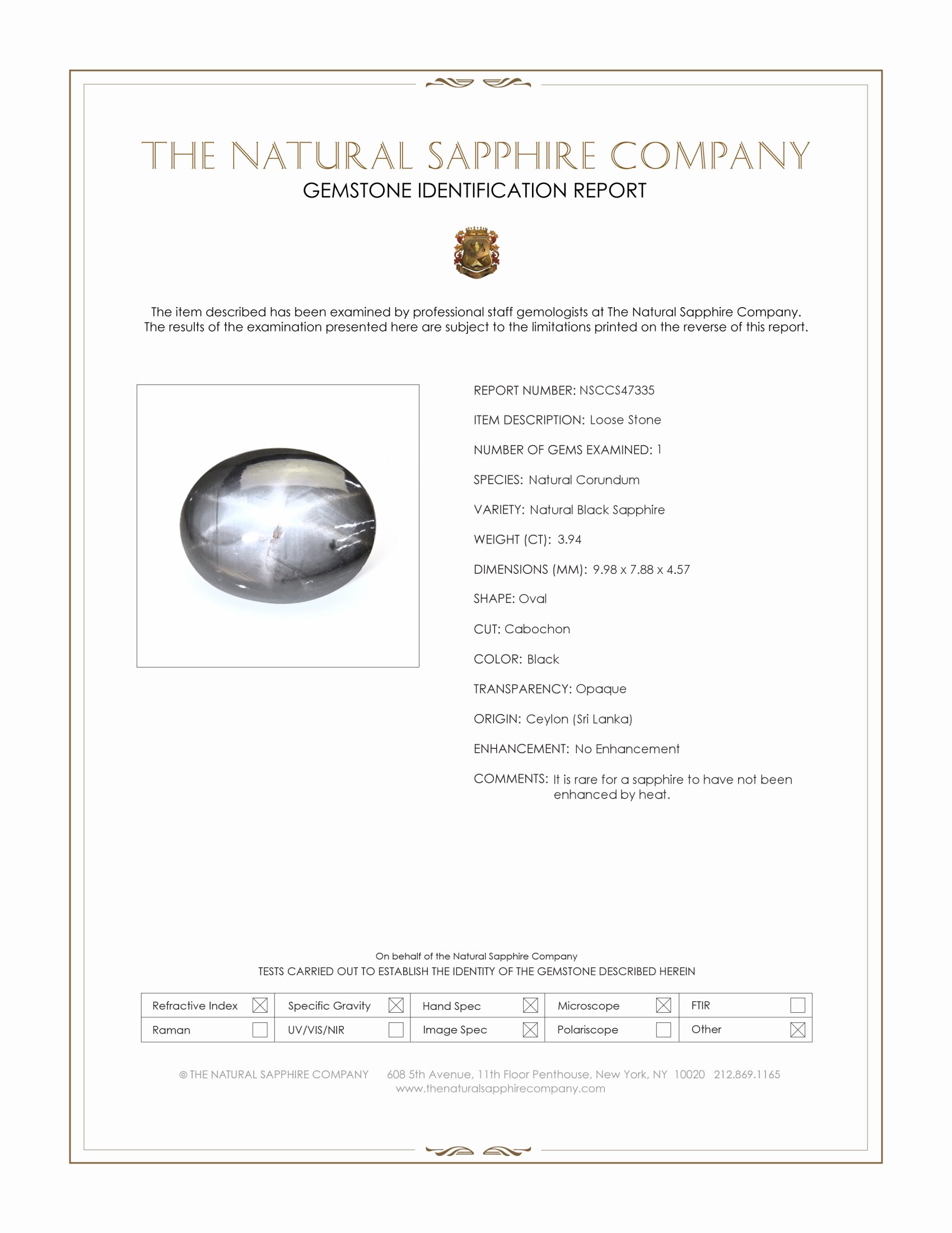 3.94 Ct. Black Star Sapphire from Ceylon (Sri Lanka)