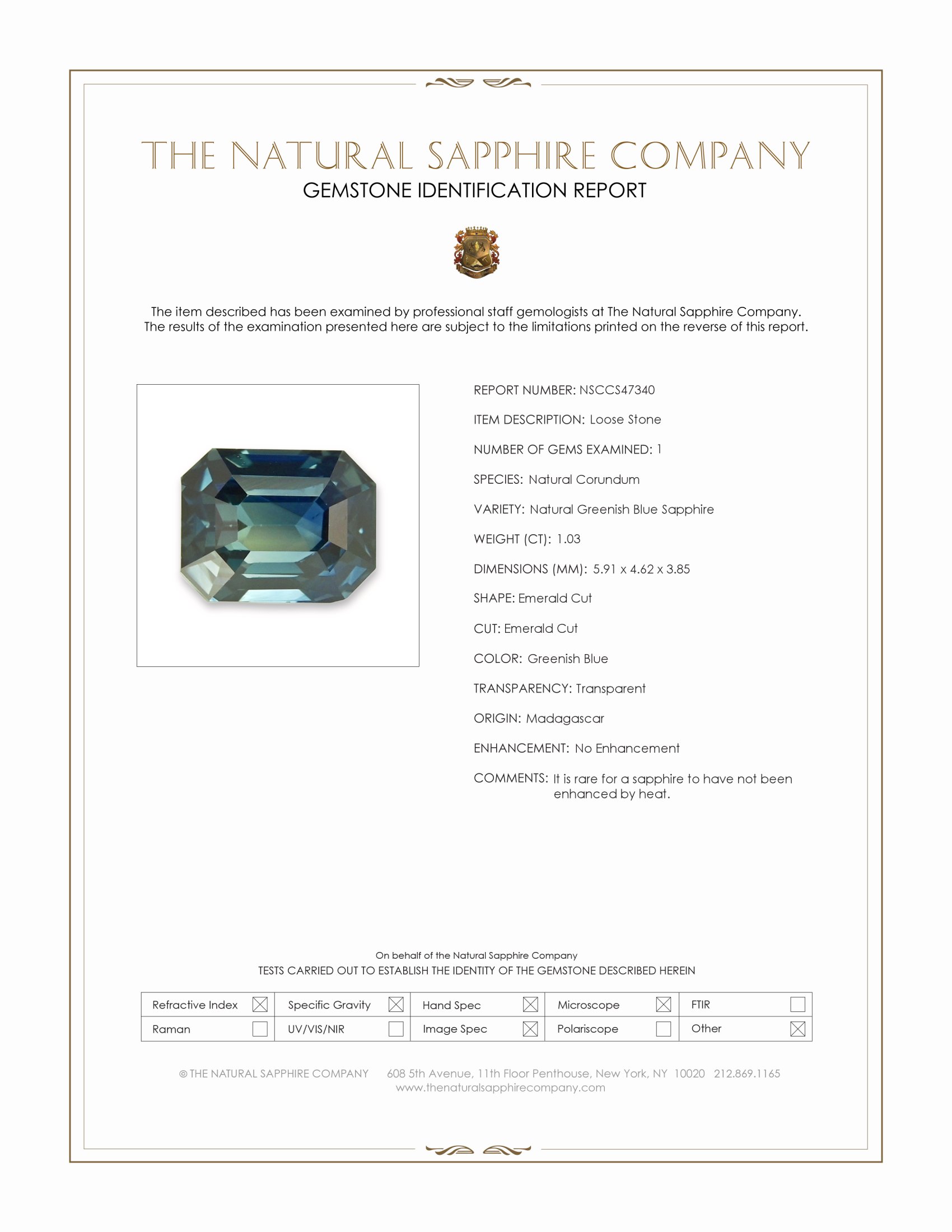 1.03 Ct. Greenish Blue Sapphire from Madagascar