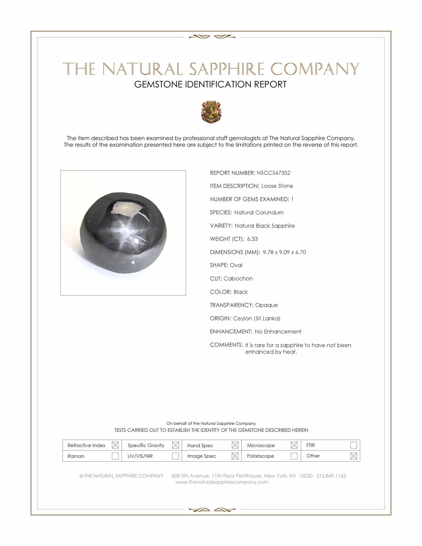 6.33 Ct. Black Star Sapphire from Ceylon (Sri Lanka)