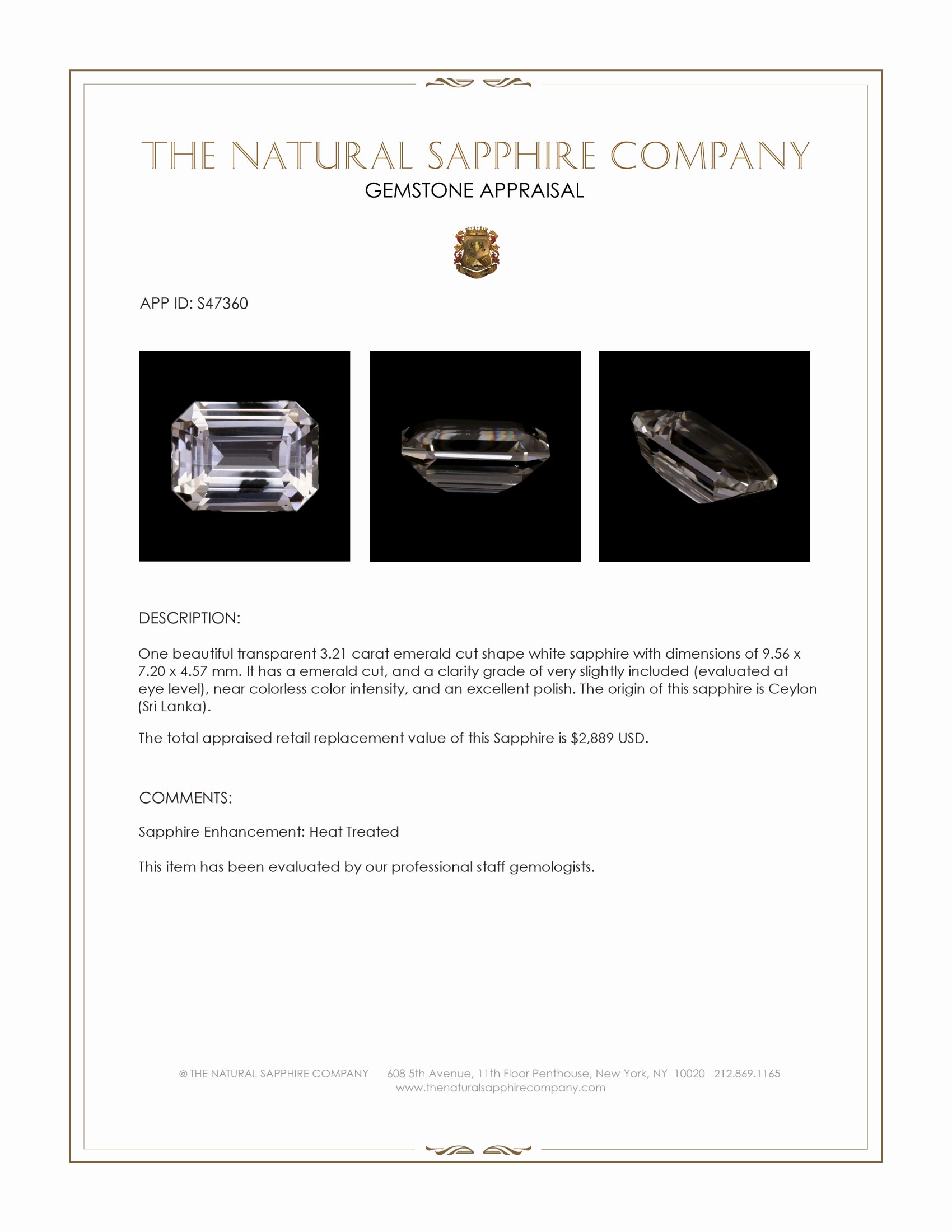 3.21 Ct. White Sapphire from Ceylon (Sri Lanka)