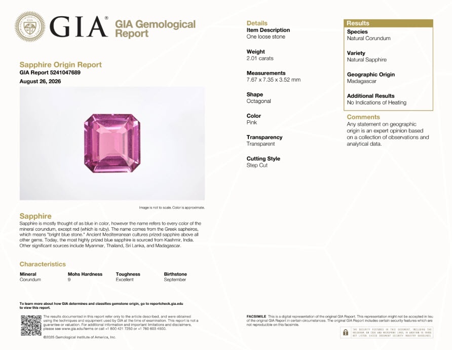 2.01 Ct. Pink Sapphire from Madagascar