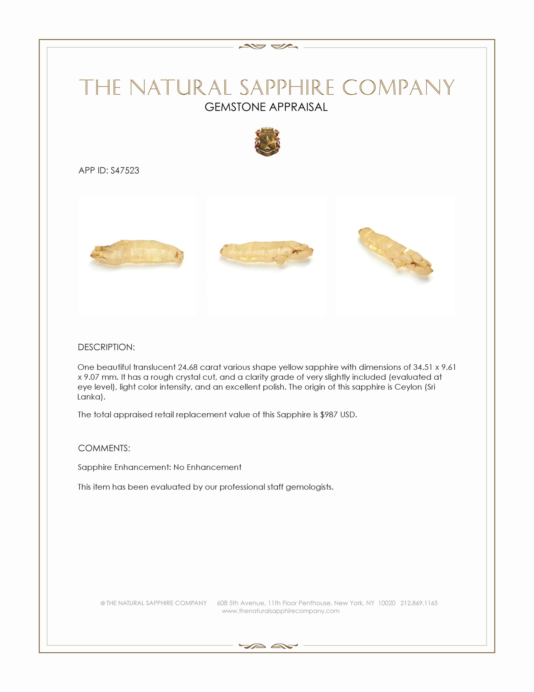 24.68 Ct. Yellow Sapphire from Ceylon (Sri Lanka)