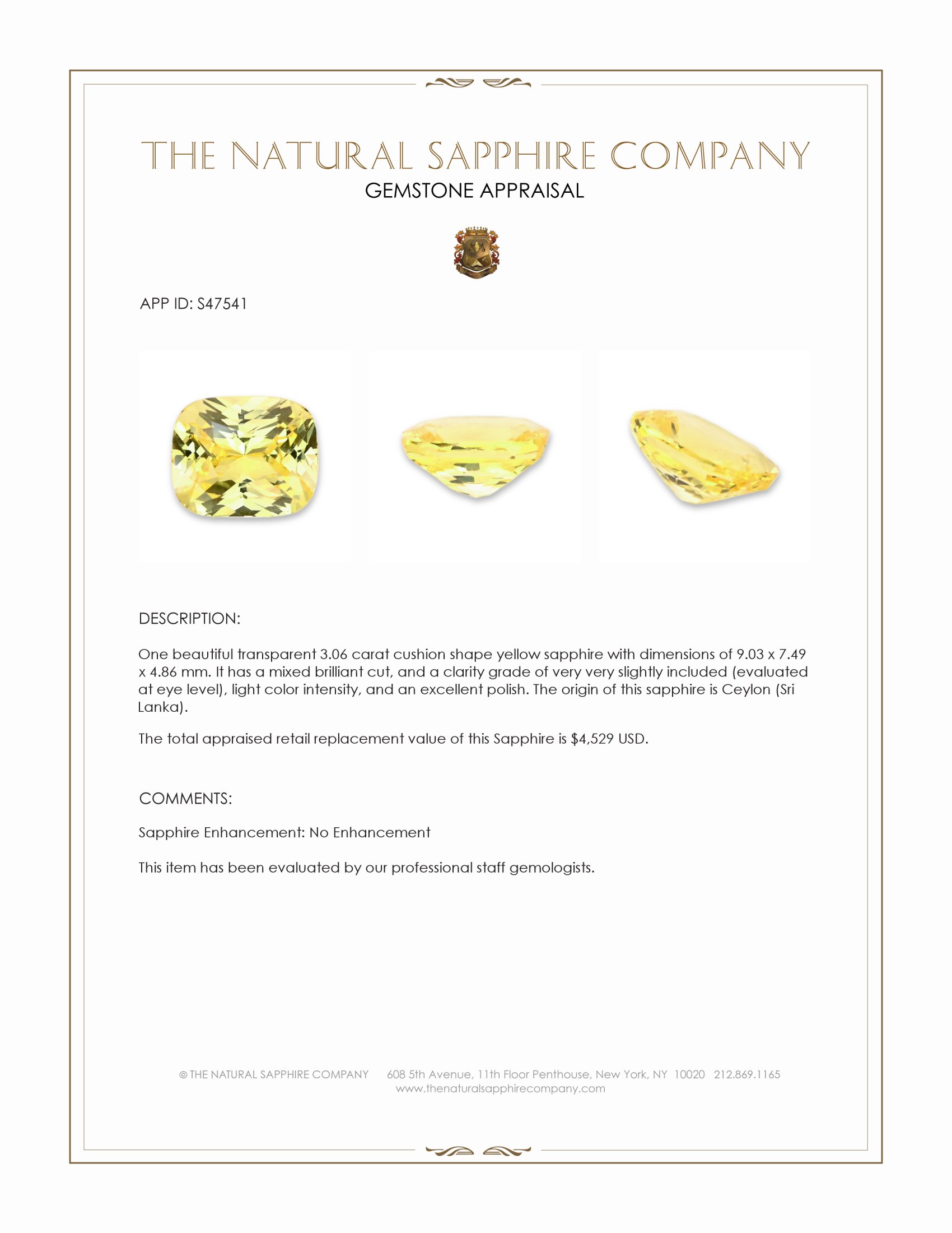 3.06 Ct. Yellow Sapphire from Ceylon (Sri Lanka)