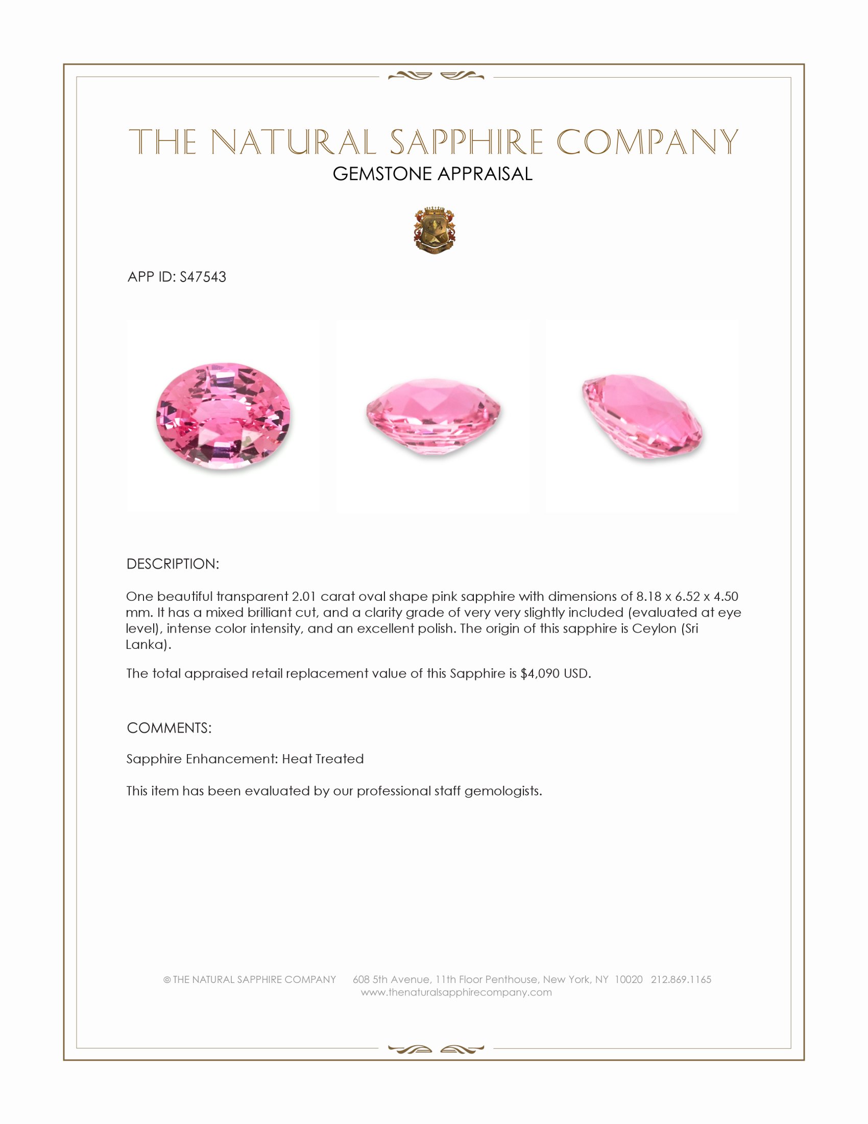 2.01 Ct. Pink Sapphire from Ceylon (Sri Lanka)