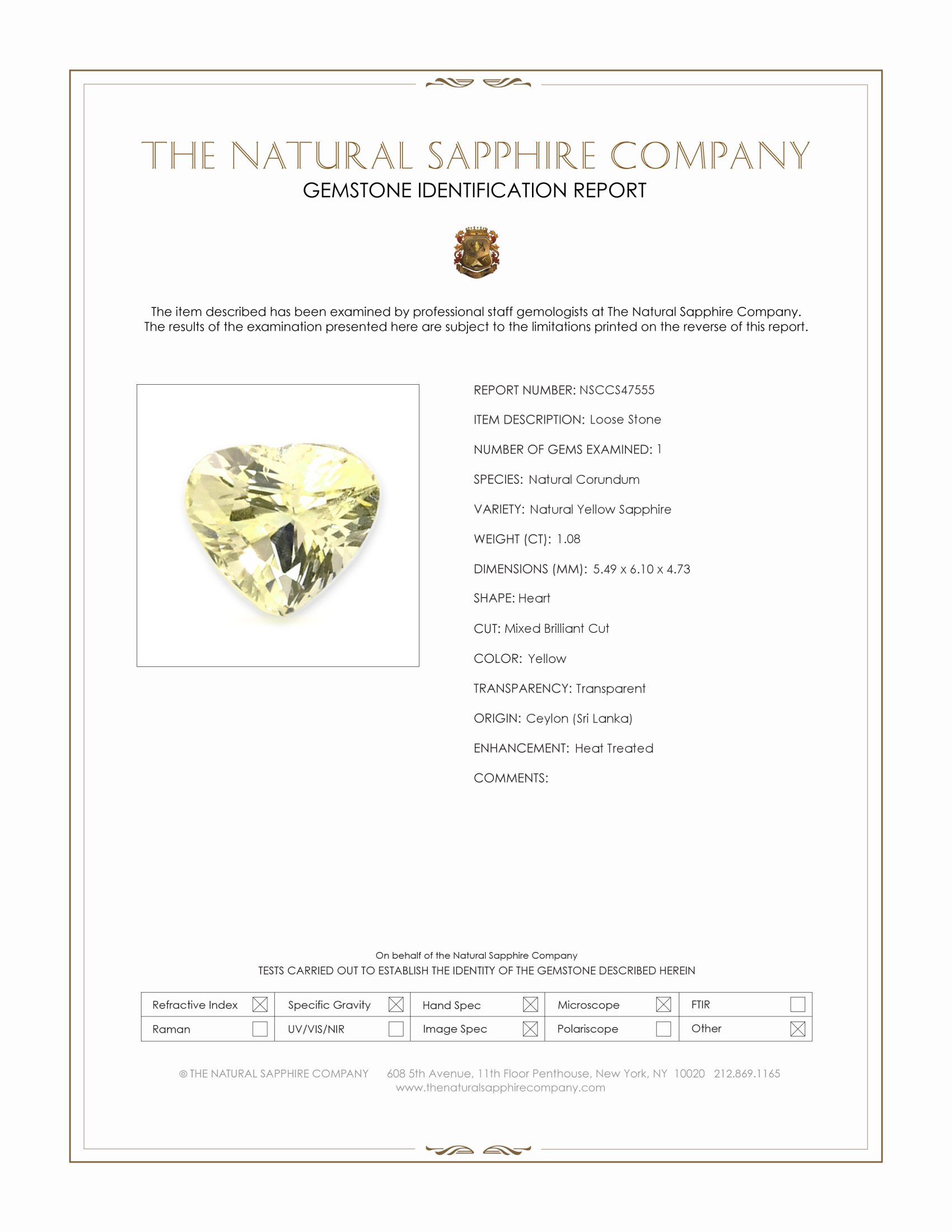 1.08 Ct. Yellow Sapphire from Ceylon (Sri Lanka)