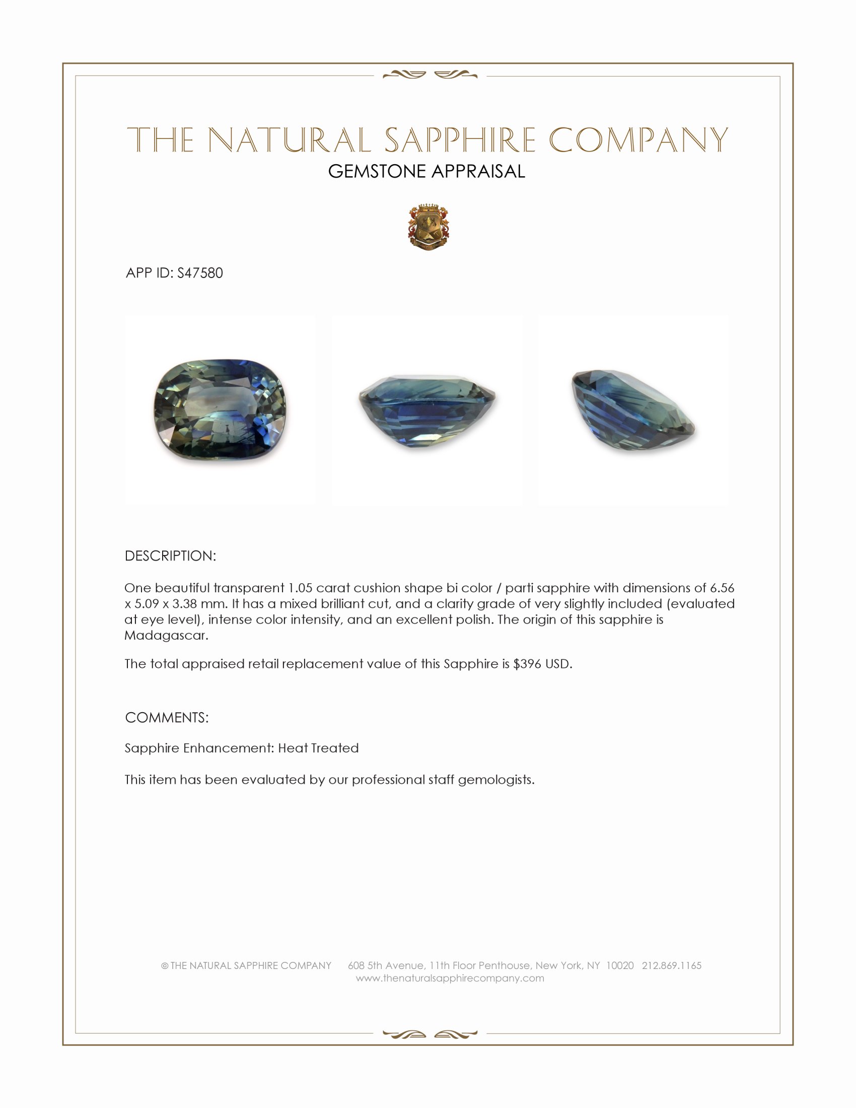 1.05 Ct. Bi Color / Parti Sapphire from Madagascar