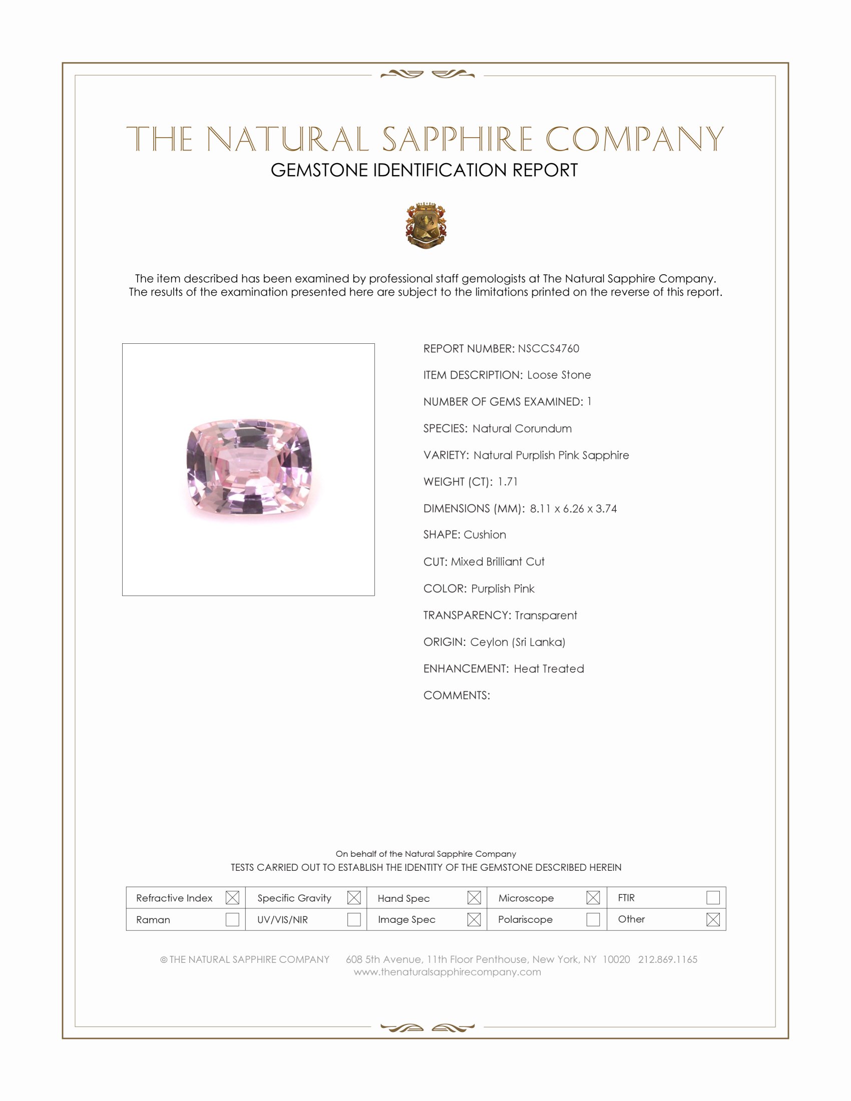 1.71 Ct. Purplish Pink Sapphire from Ceylon (Sri Lanka)