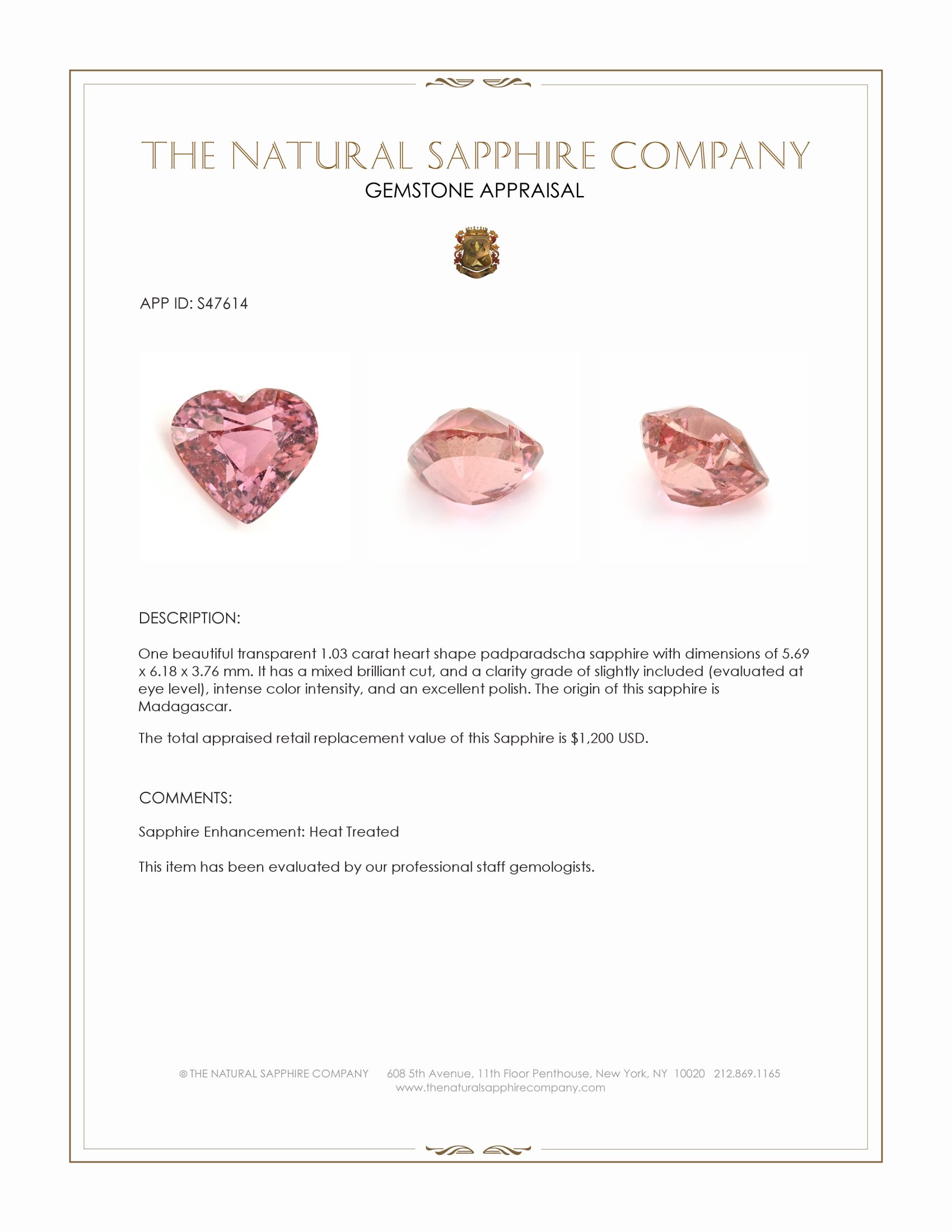 1.03 Ct. Padparadscha Sapphire from Madagascar